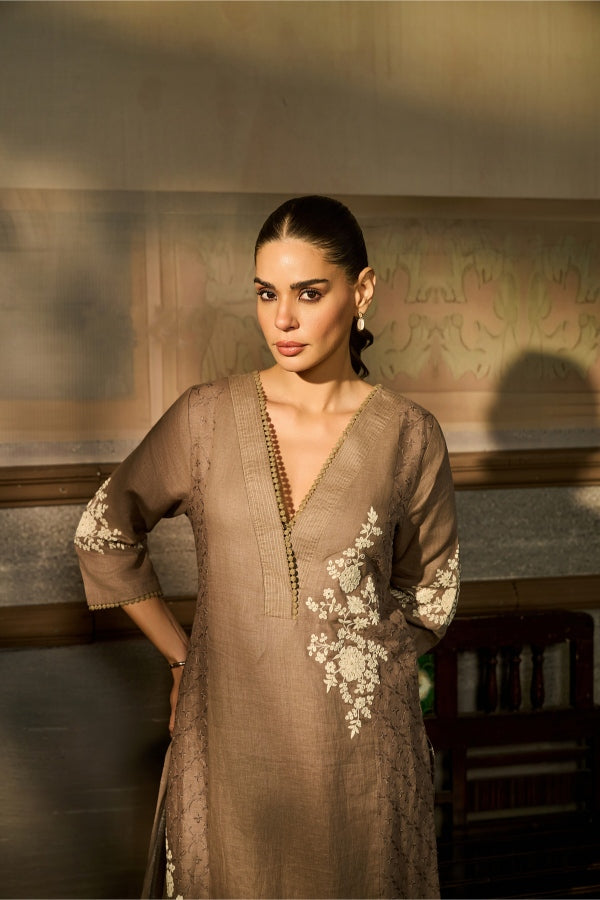 Taupe Brown Embriodred Salwar Set