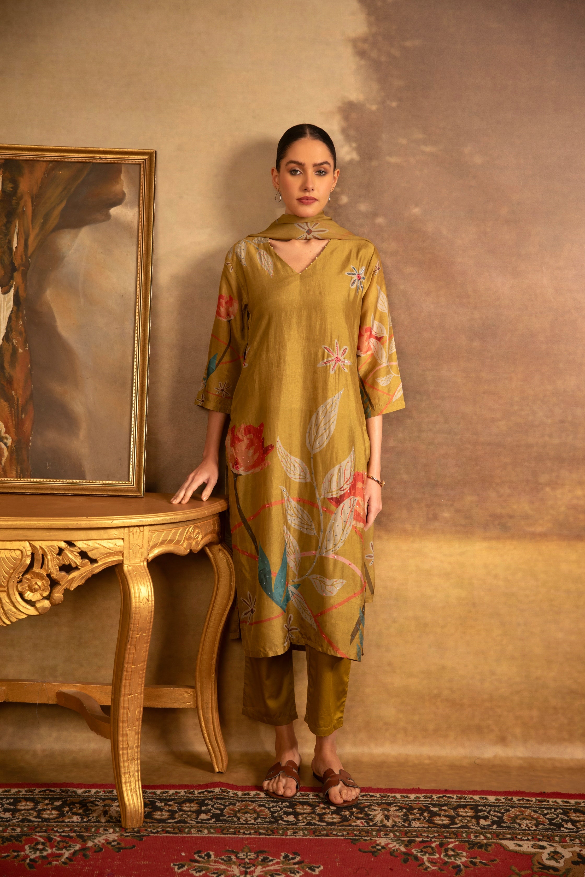 Olive Gold Floral Salwar Set