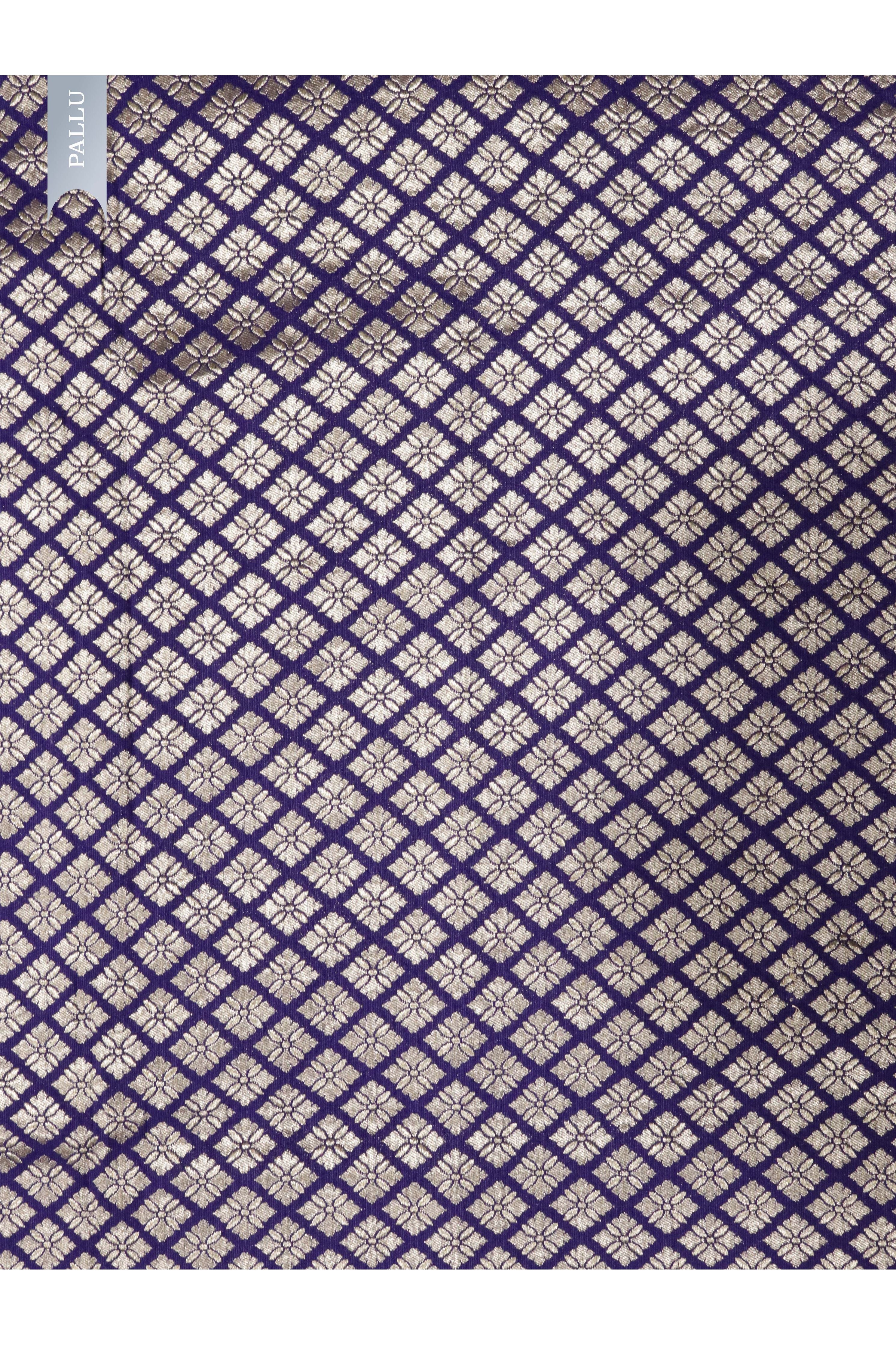Purple Handloom Silk Saree with Silver Zari Circular Motifs - Mokshaa