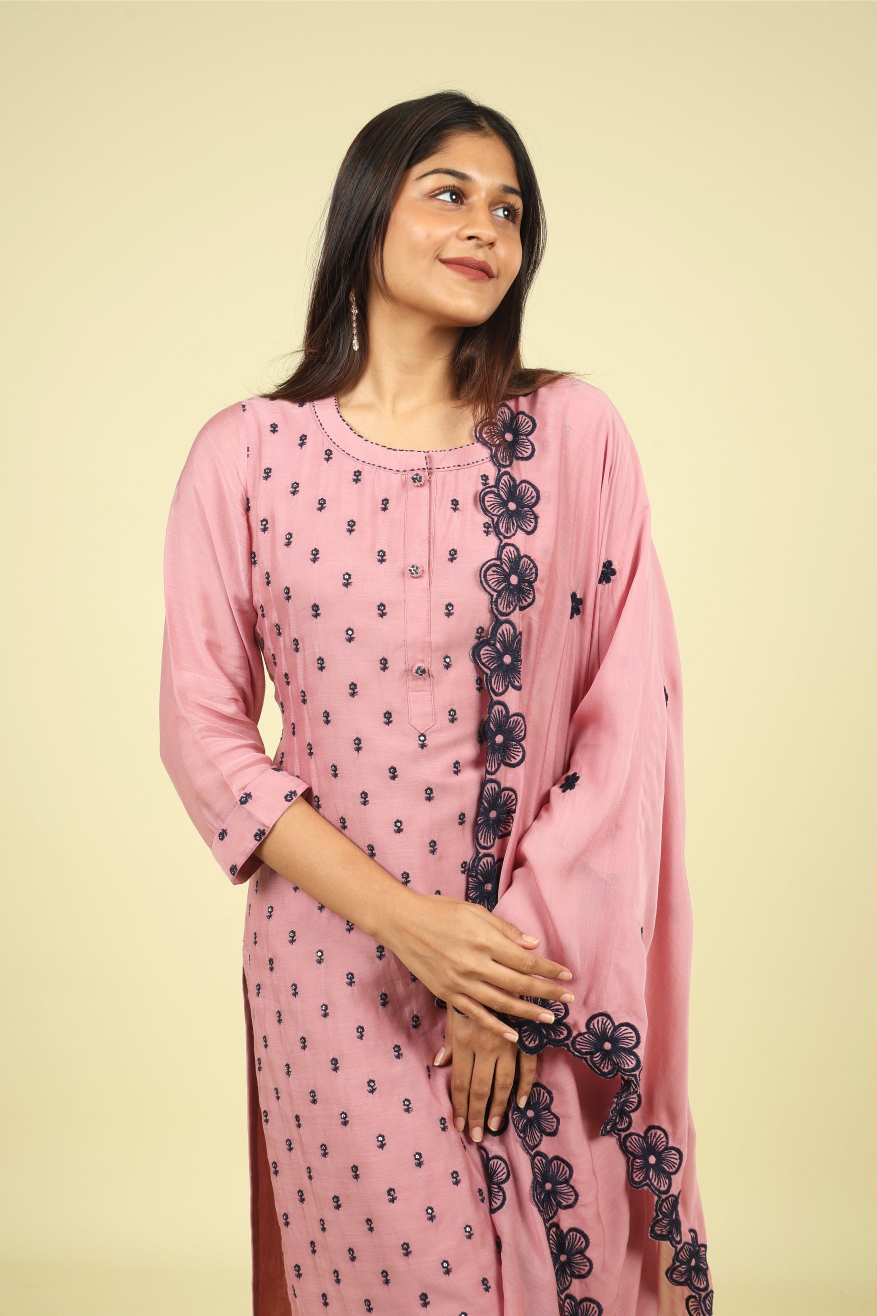 Peach Mul Chanderi Straight Salwar Set - Mokshaa