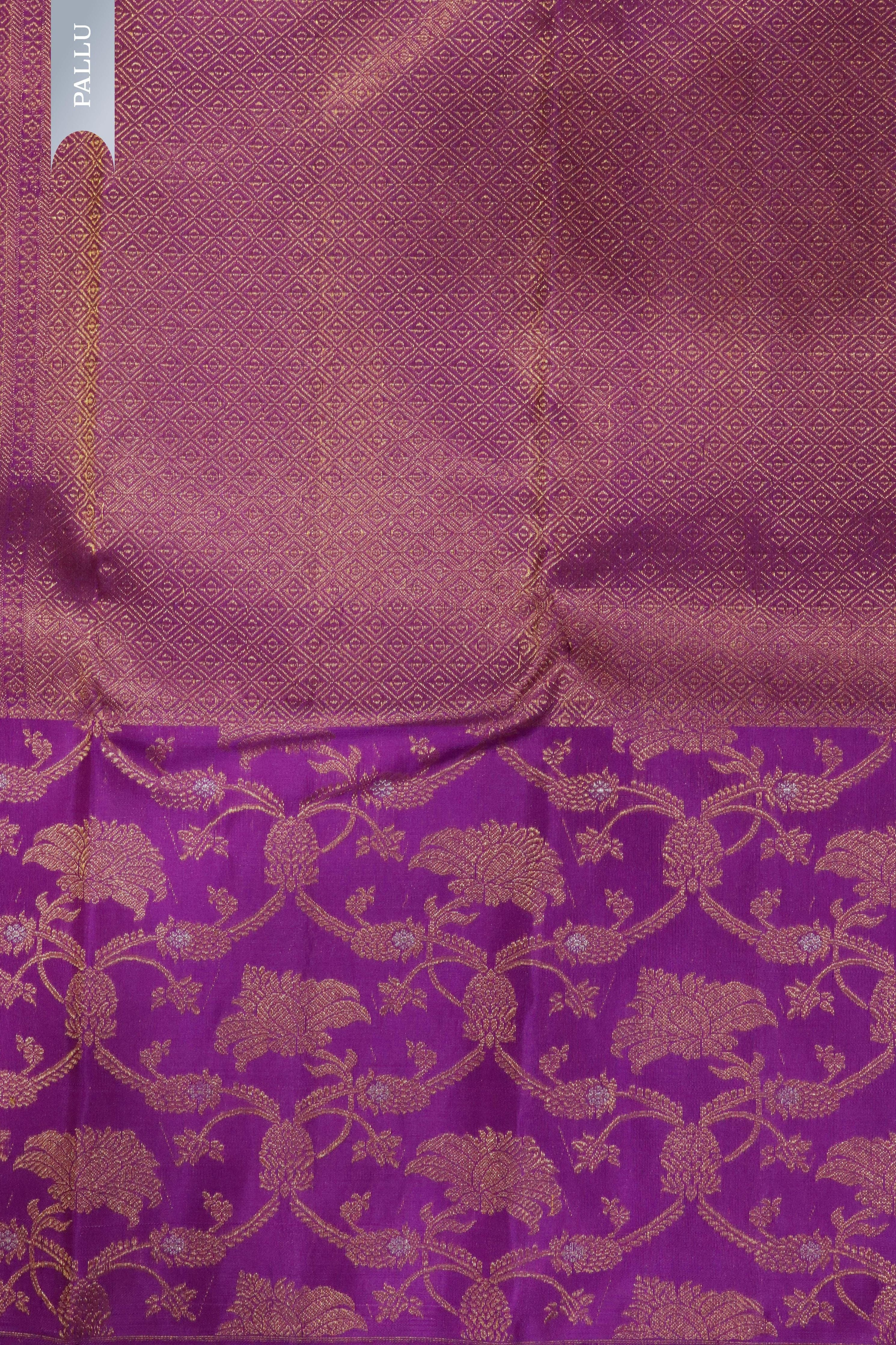 Onion Pink Kanchipuram Silk Saree with Self Zari Weaving and Contrast Zari Jaal Border - Mokshaa