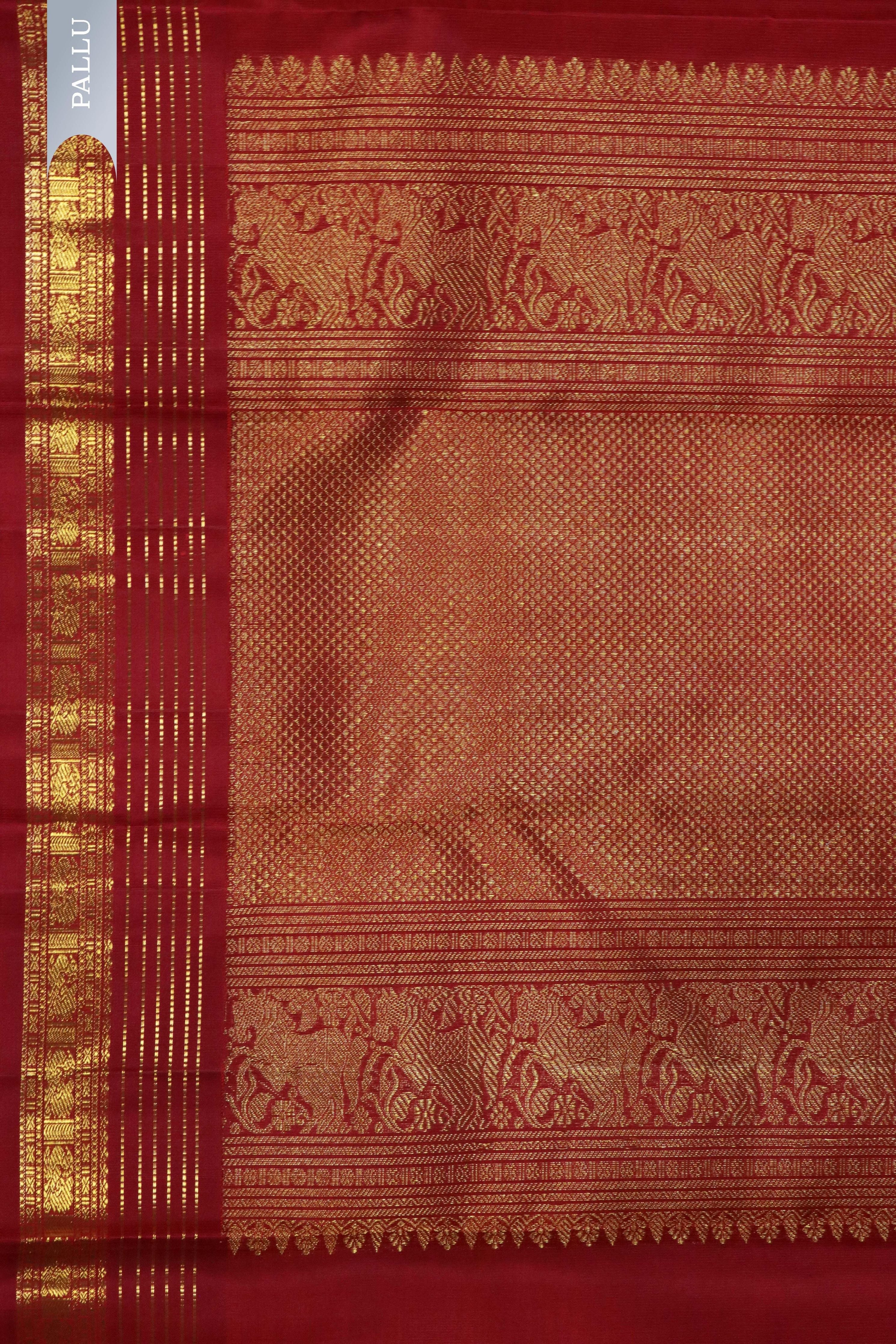 Royal Blue Kanchipuram Silk Saree with Zari Stripes and Contrast Border - Mokshaa