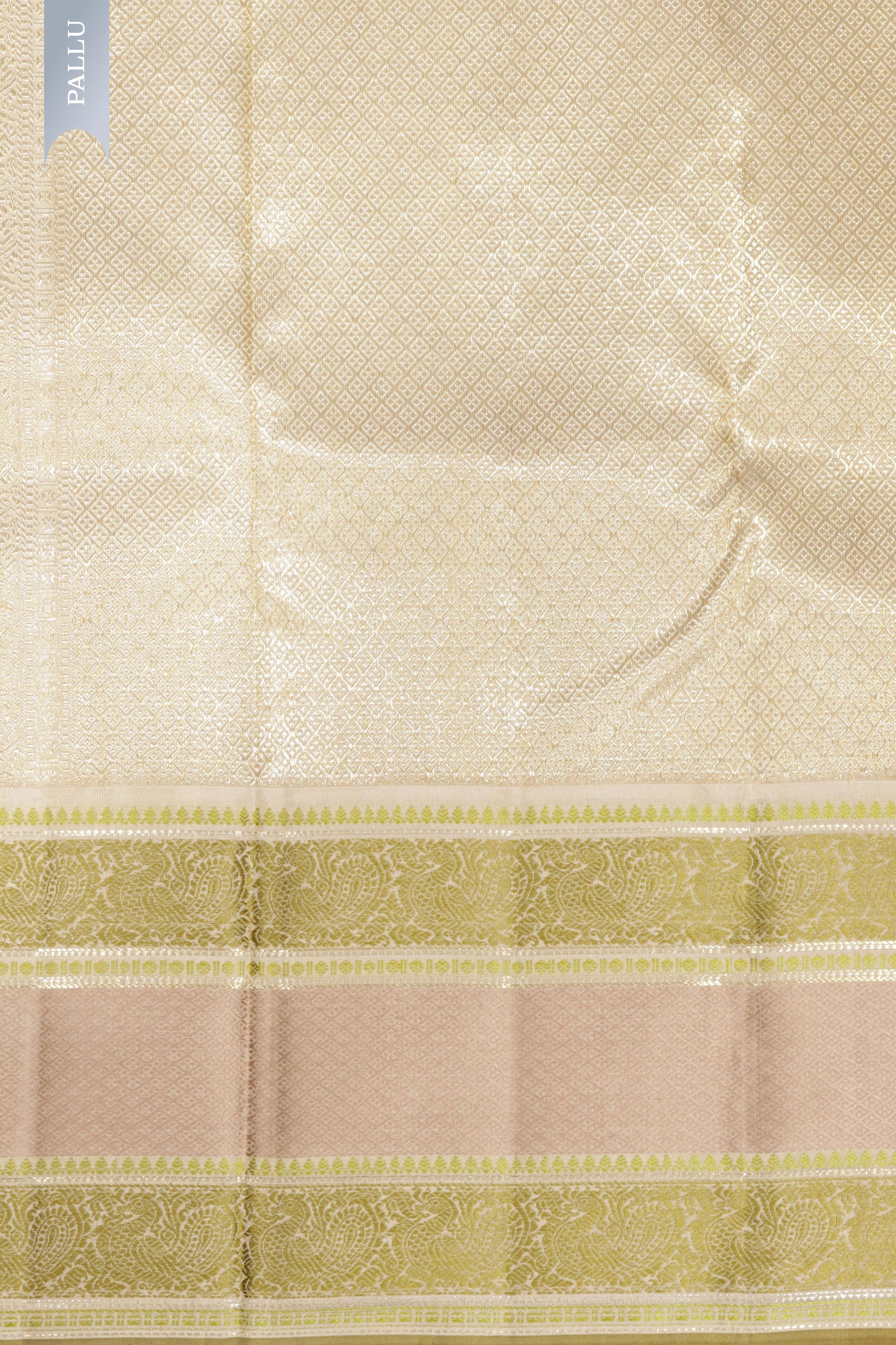 Bottle Green Kanchipuram Silk Saree with Self Stripes, Zari Weaving & Contrast Thread Border - Mokshaa