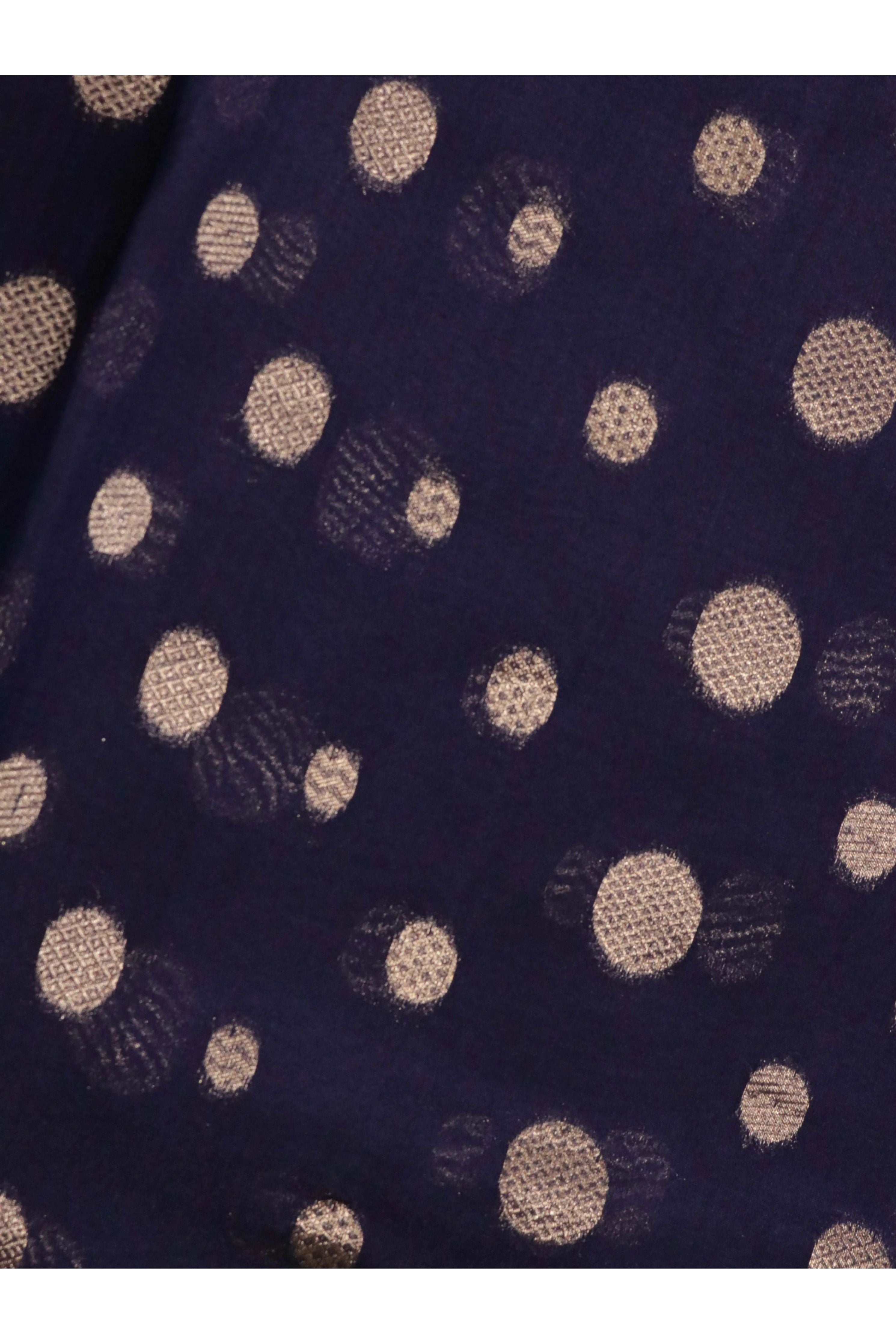 Navy Blue Banarasi Chanderi Silk Saree with All-Over Coins Butta & Digital Weaving - Mokshaa