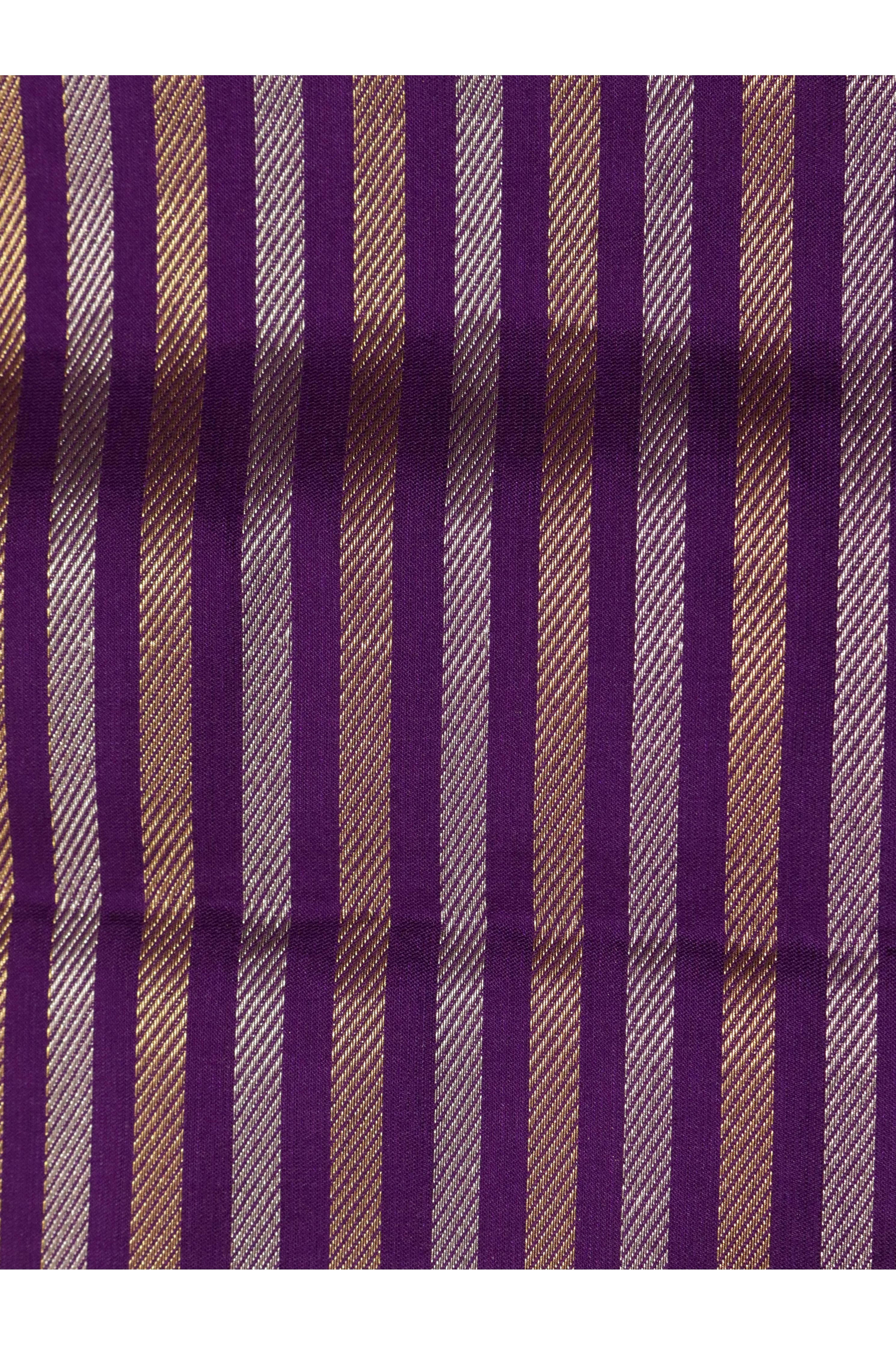Magenta Banarasi Silk Saree with Long Silver & Gold Zari Border - Mokshaa