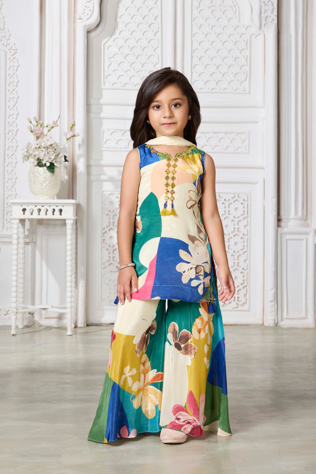 Multicolor Floral Crepe Sharara Set - Mokshaa