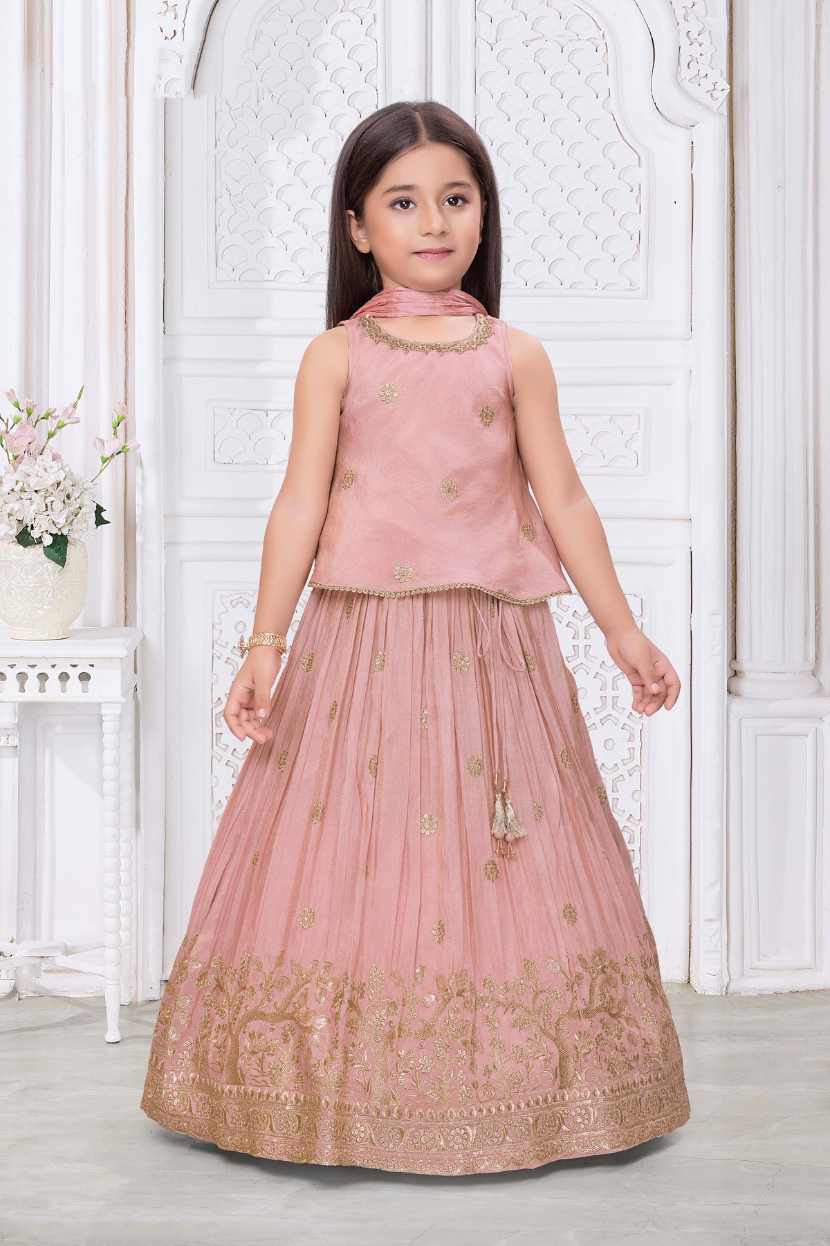 Peach Shimmer Tissue Lehenga - Mokshaa