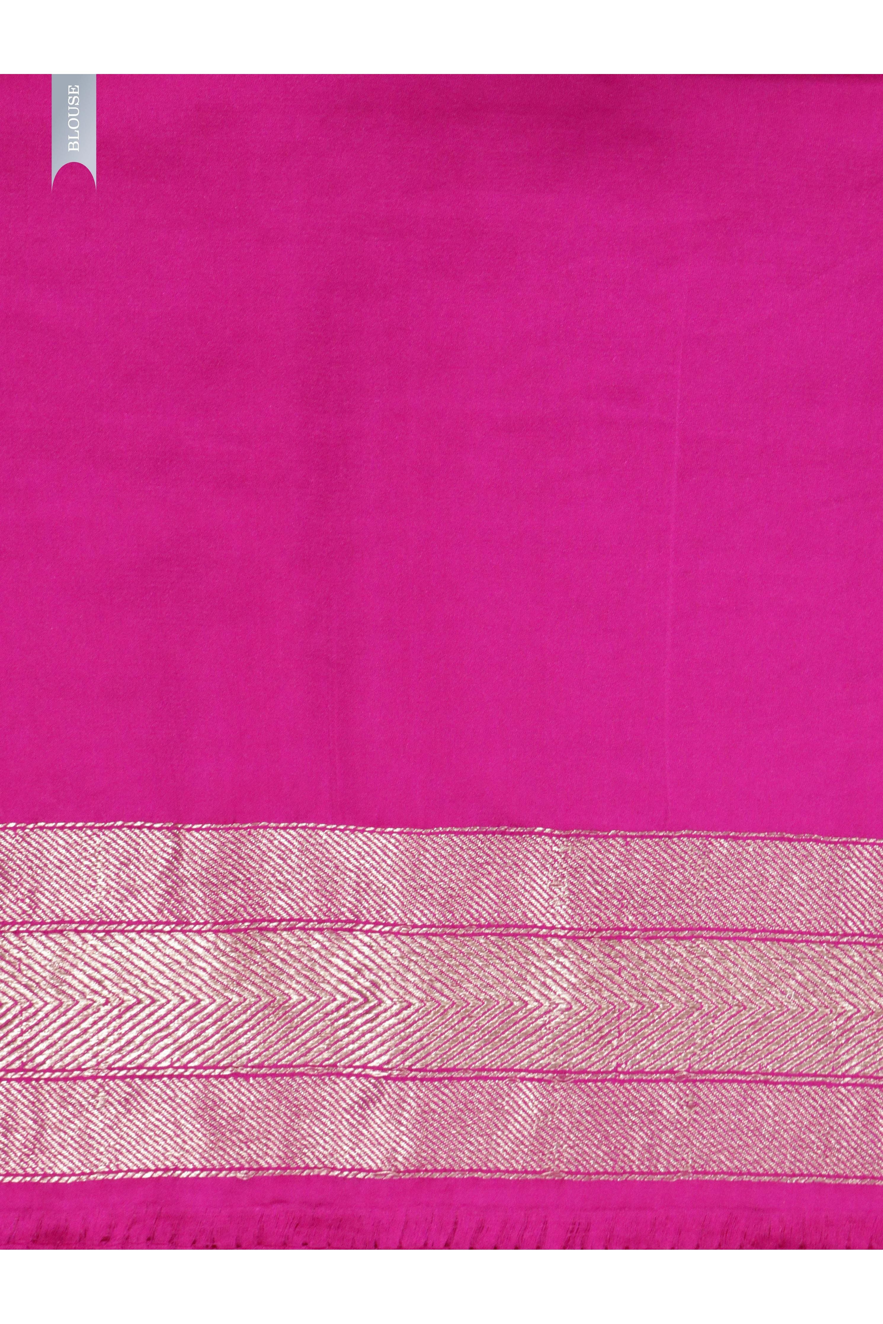 Rani Pink Banarasi Mushroom Silk Saree with Silver Zari Tiger Jaal - Mokshaa