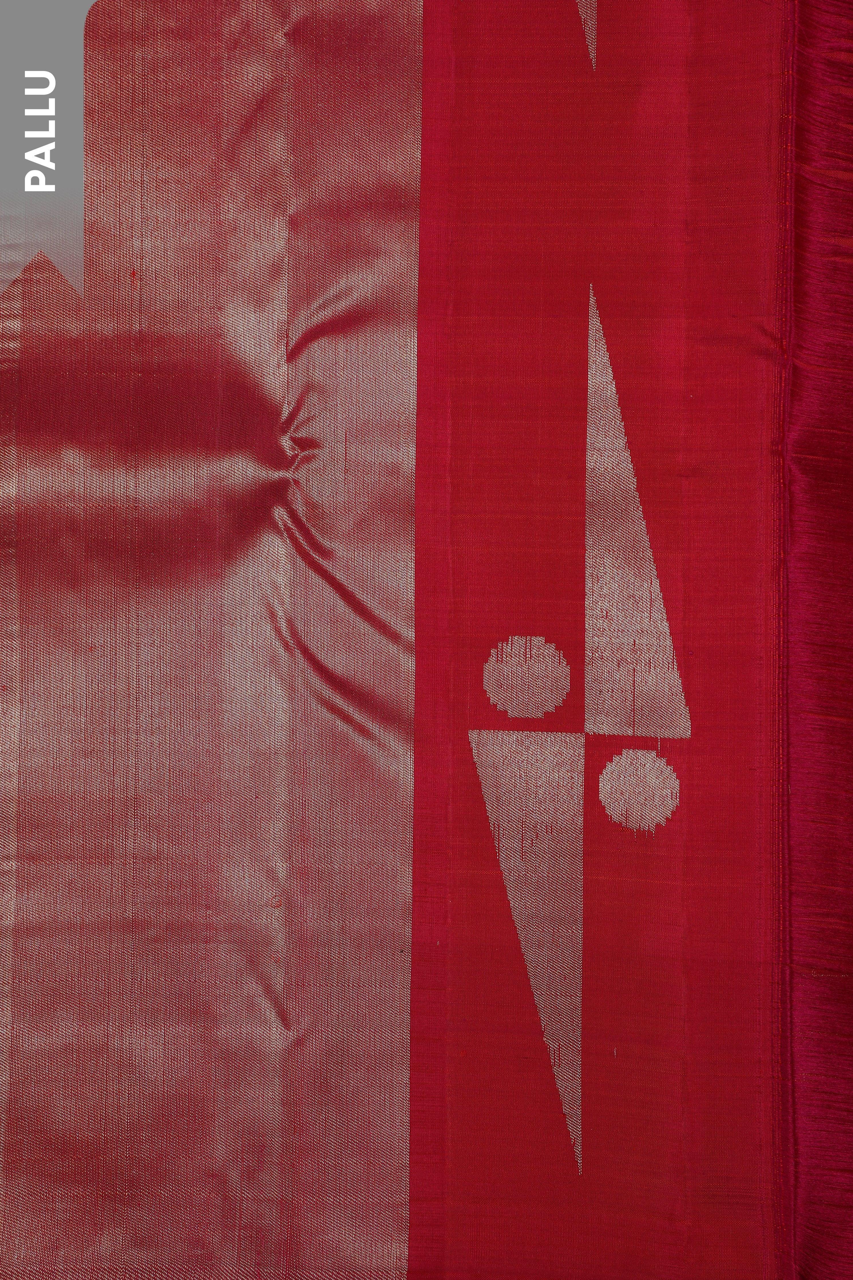 Black Kanchipuram Silk Saree with Coral-Orange Geometric Long Border - Mokshaa