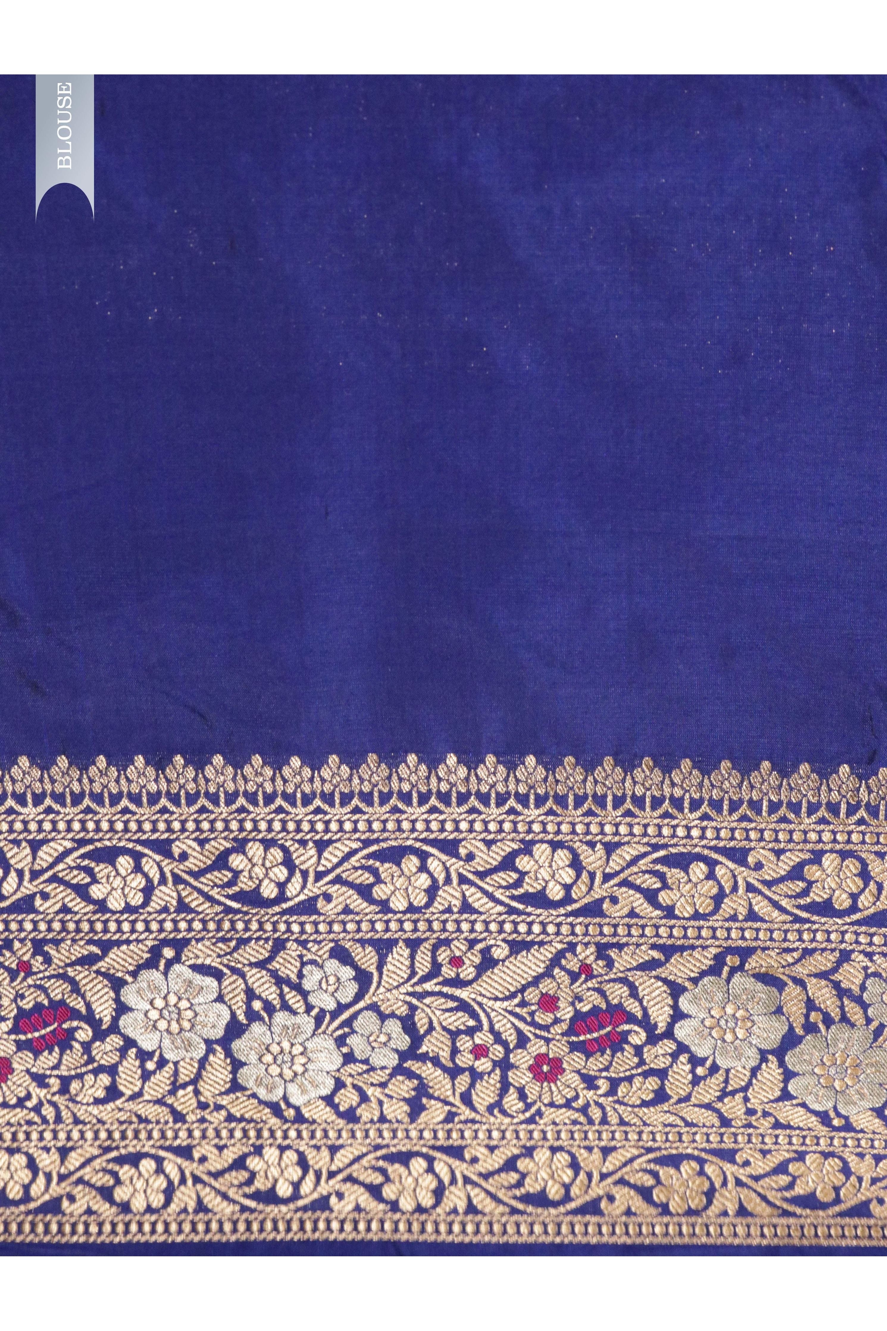 Ink Blue Banarasi Silk Saree with Zari Weaving & Meenakari Thread Work - Mokshaa
