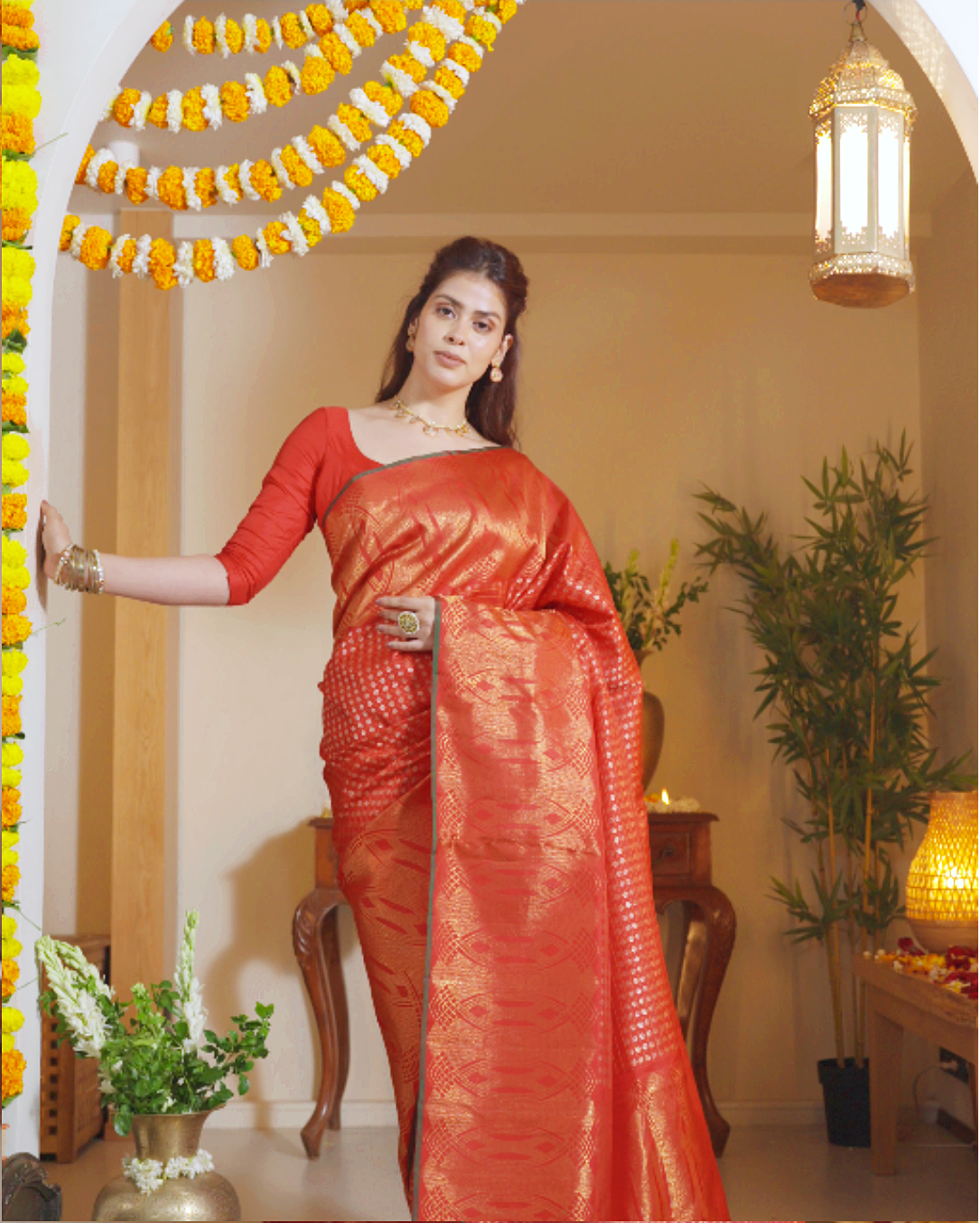 Red Kanchipuram Silk Saree - Mokshaa