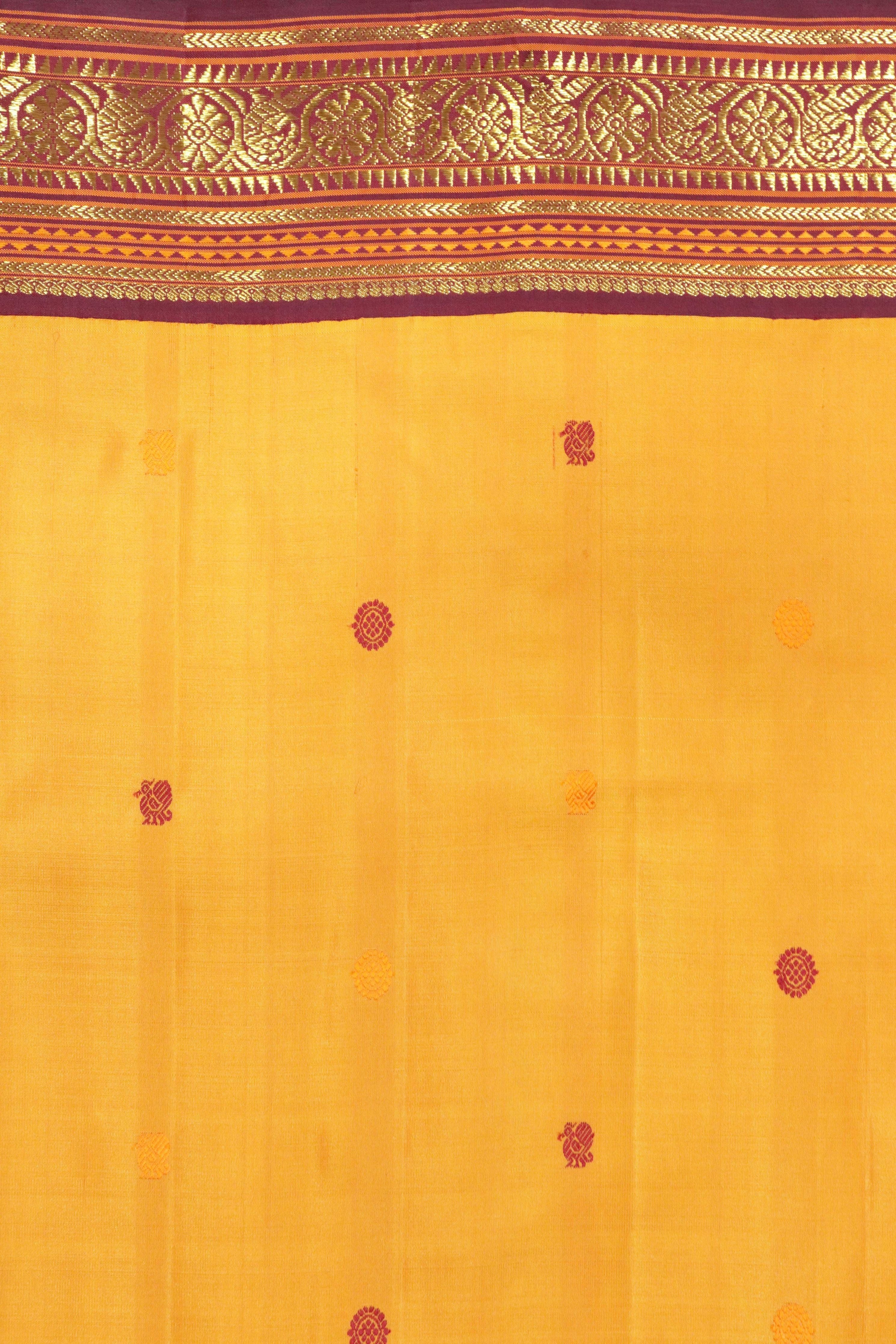 Pastel Orange Kanchipuram Silk Saree with Silk Thread Motifs & Contrast Zari Border - Mokshaa