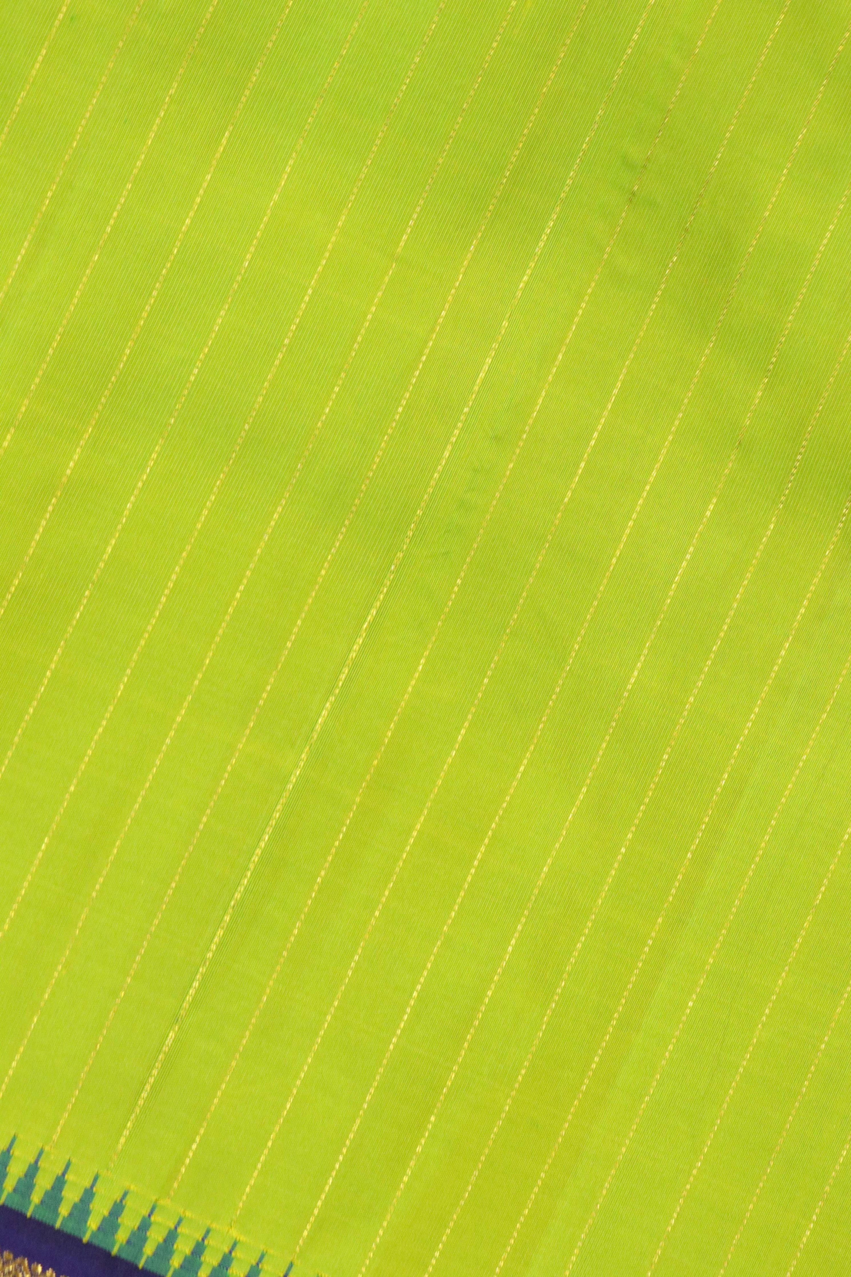 Green & Blue Kanchipuram Silk Saree with Vertical Zari Lines & Rudraksha Border - Mokshaa