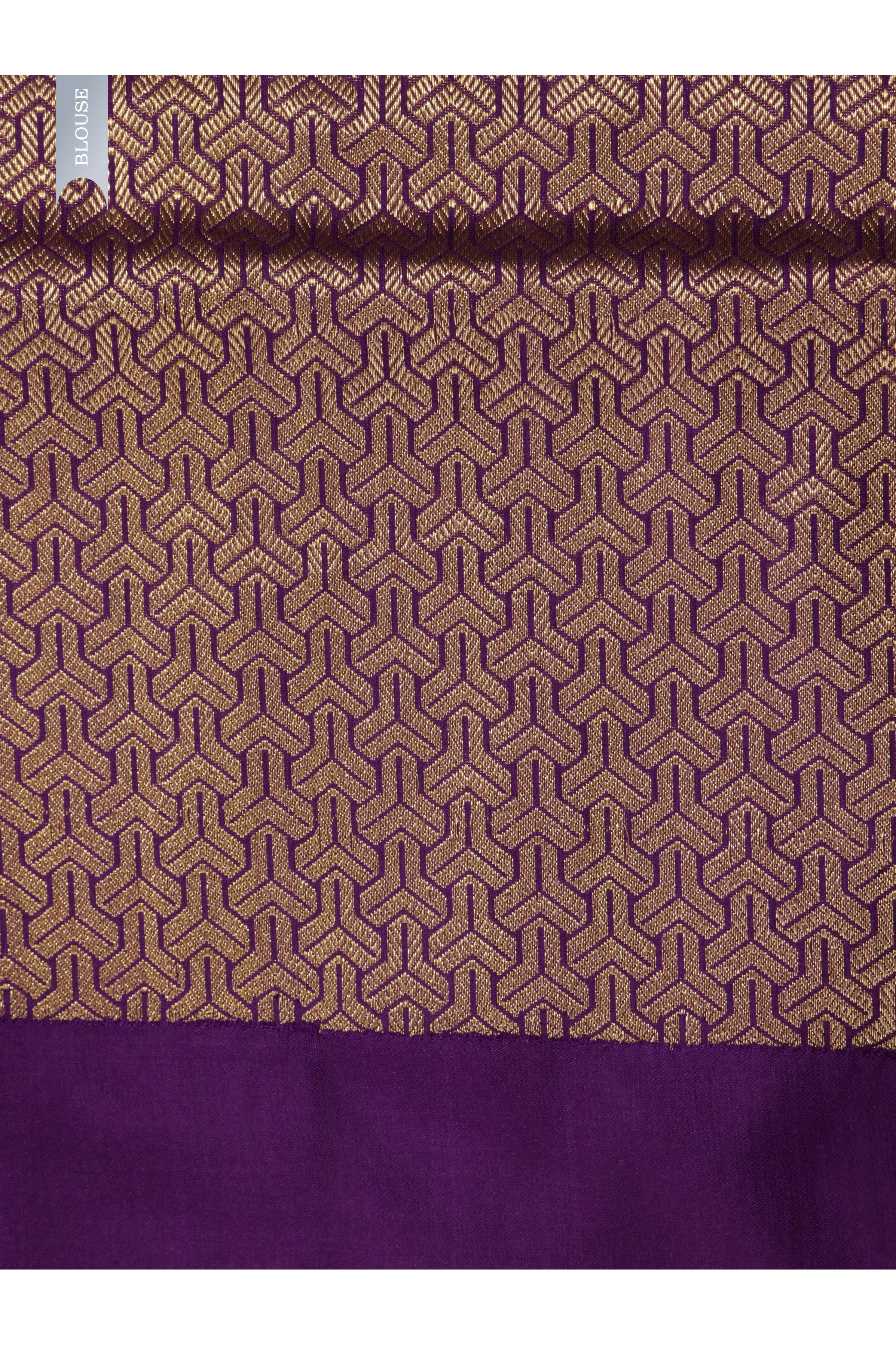 Magenta Banarasi Silk Saree with Long Silver & Gold Zari Border - Mokshaa