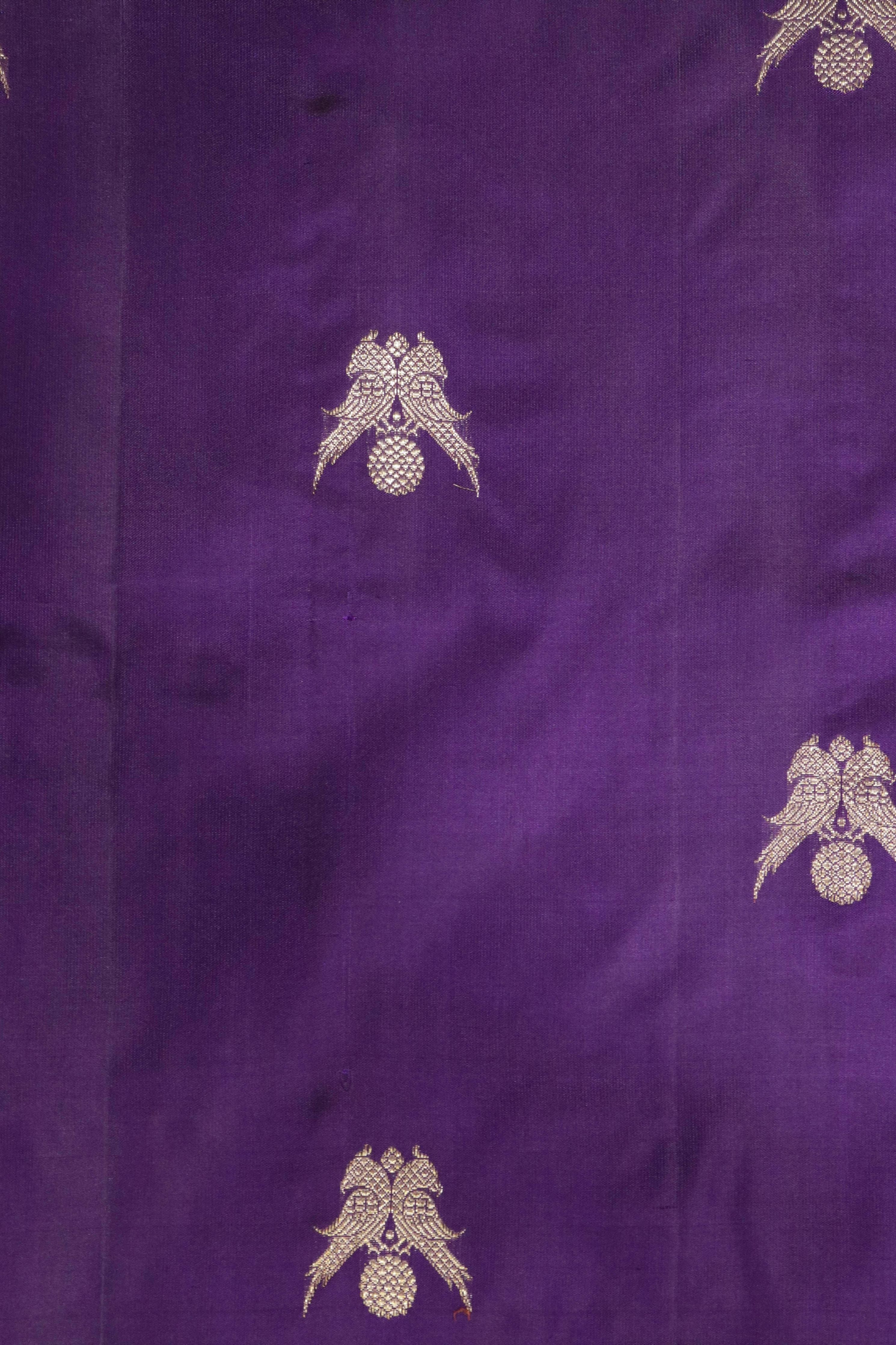 Purple Kanchipuram Silk Saree with Parrot Zari Motifs & Zari Weaving Border - Mokshaa