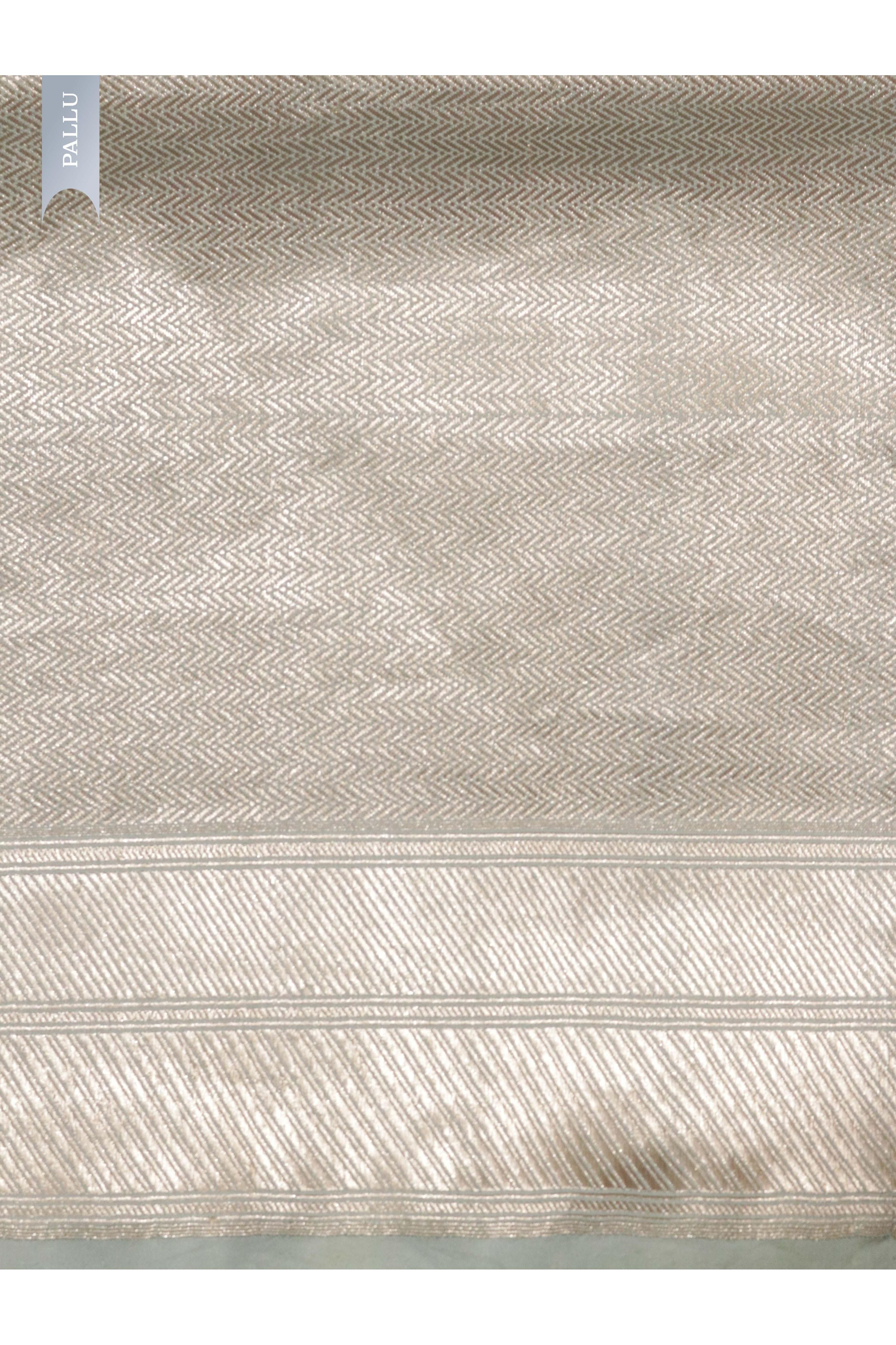Light Blue Banarasi Mushroom Silk Saree with Silver Motifs & Silver Zari Border - Mokshaa