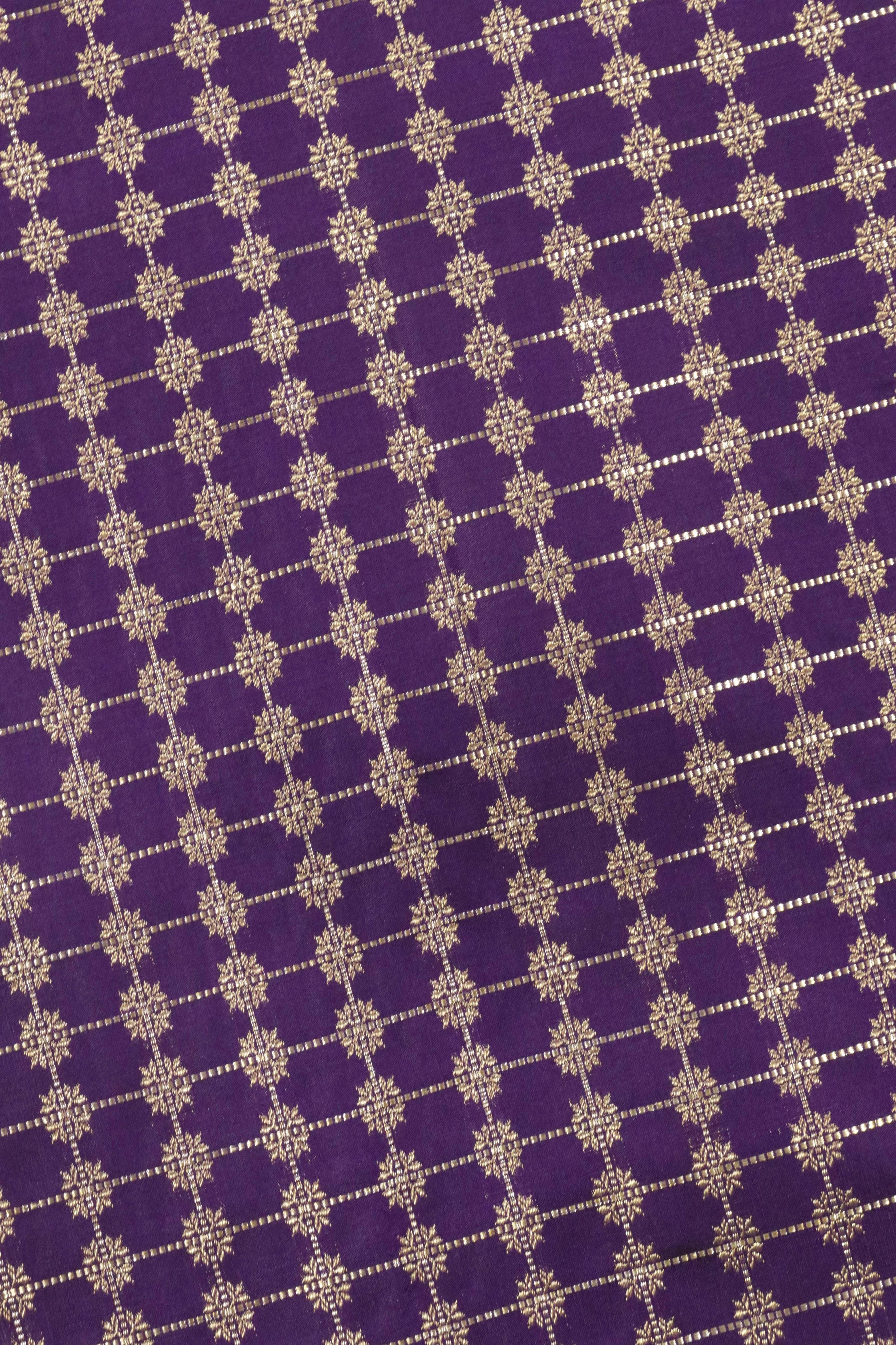 Purple Kanchipuram Silk Saree with Fancy Zari Checks and Zari Border - Mokshaa