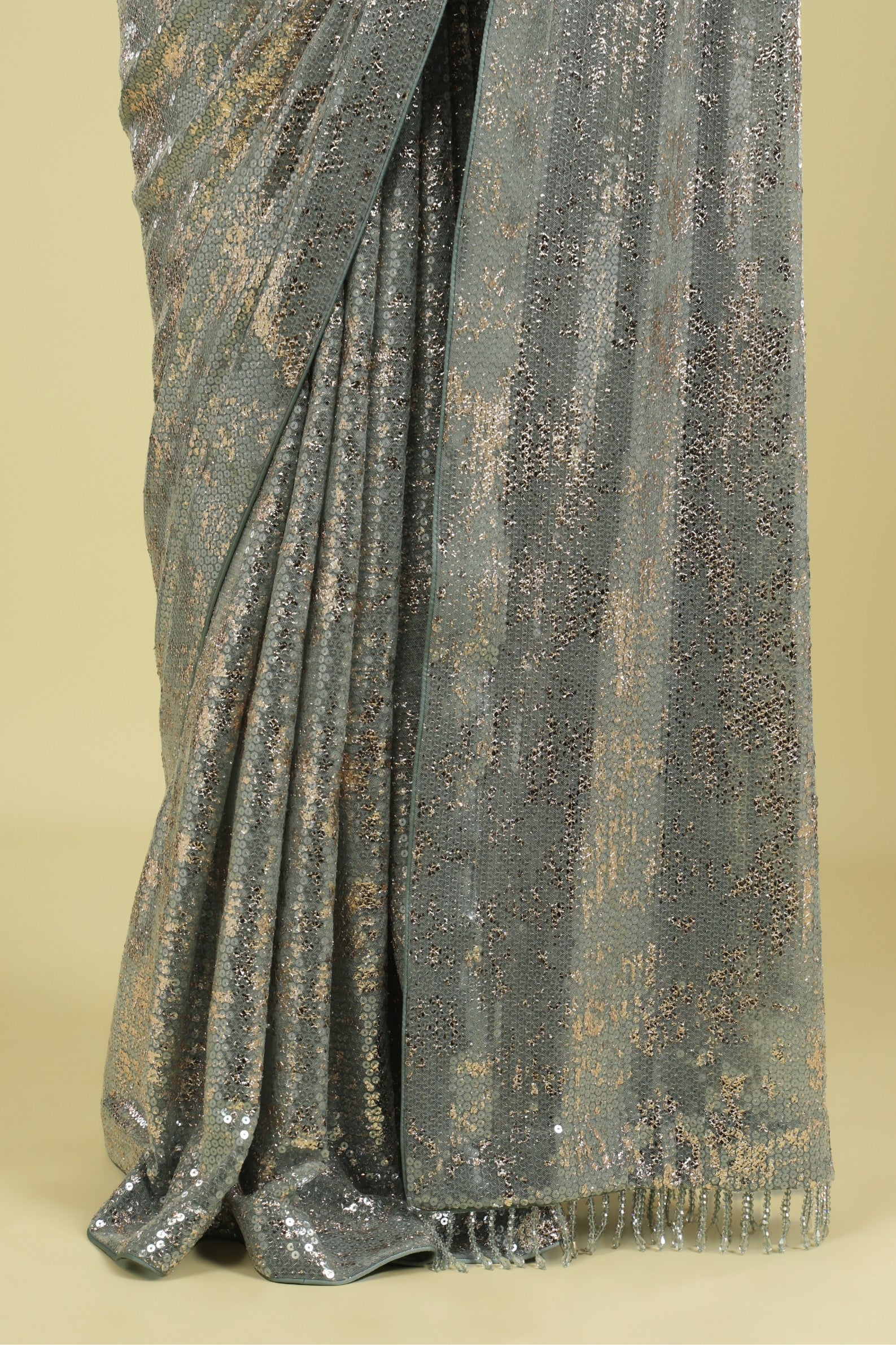 Ice Blue Net Saree with All-Over Sequin Work - Mokshaa