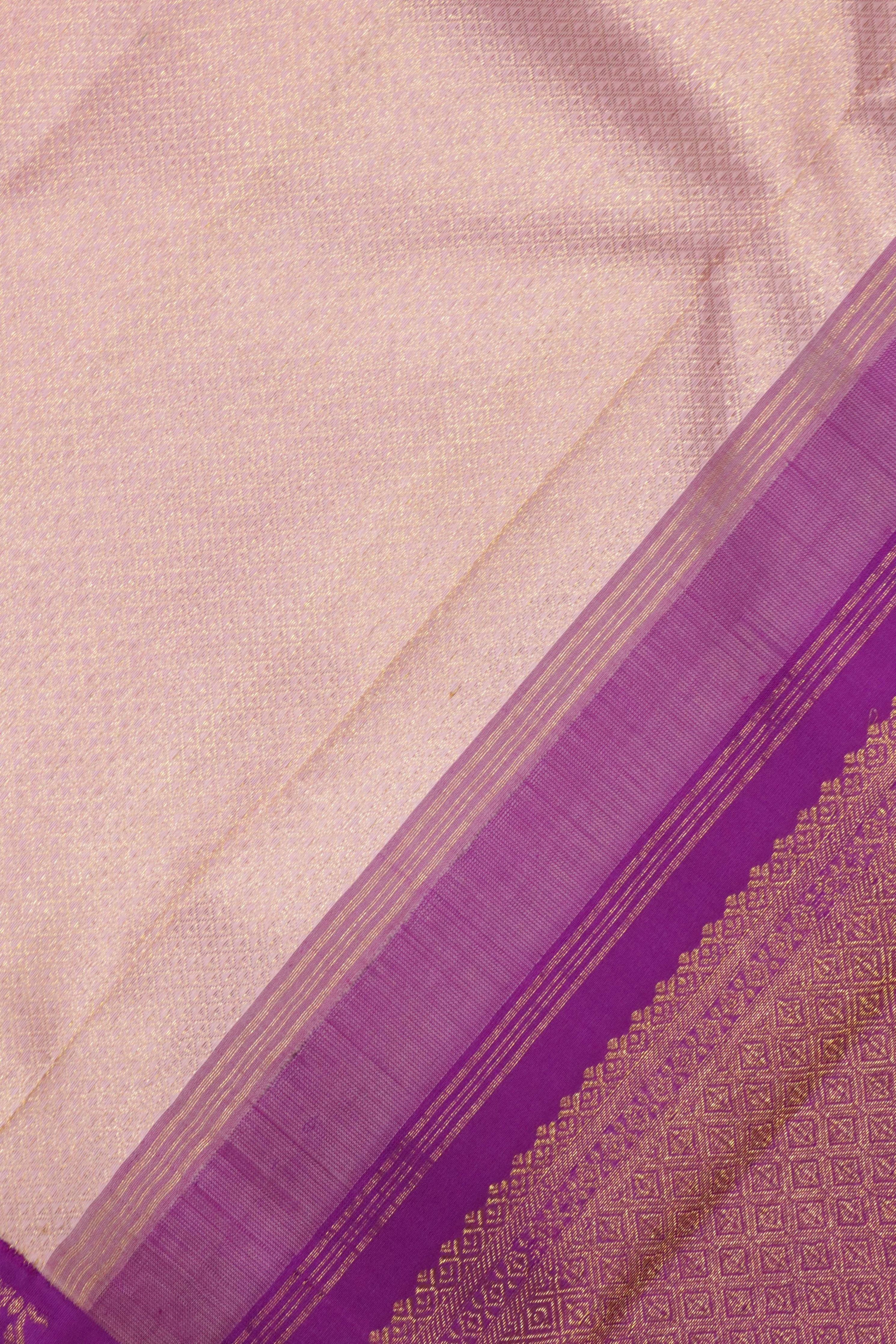Onion Pink Kanchipuram Silk Saree with Self Zari Weaving and Contrast Zari Jaal Border - Mokshaa