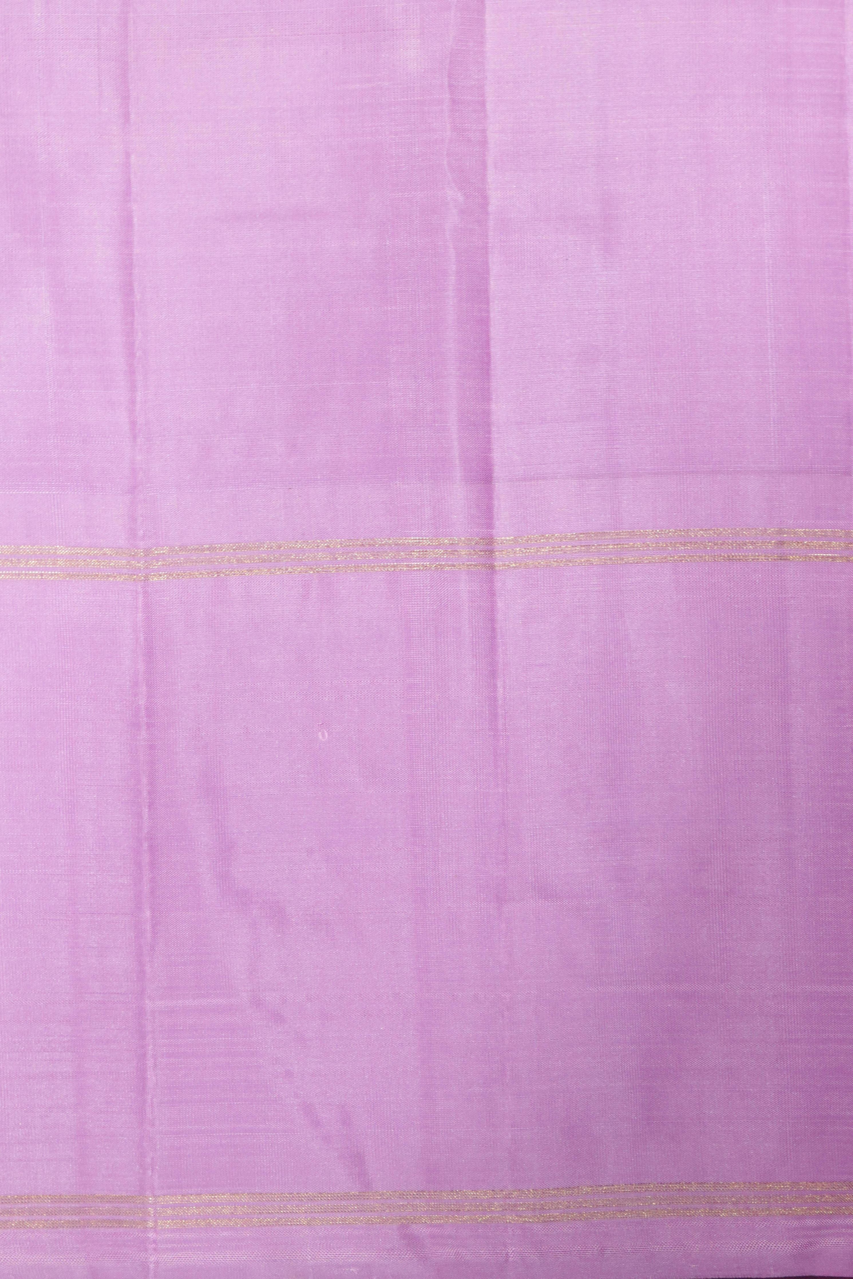 Purple Kanchipuram Silk Saree with Gold & Silver Zari Stripes and Contrast Silk Border - Mokshaa