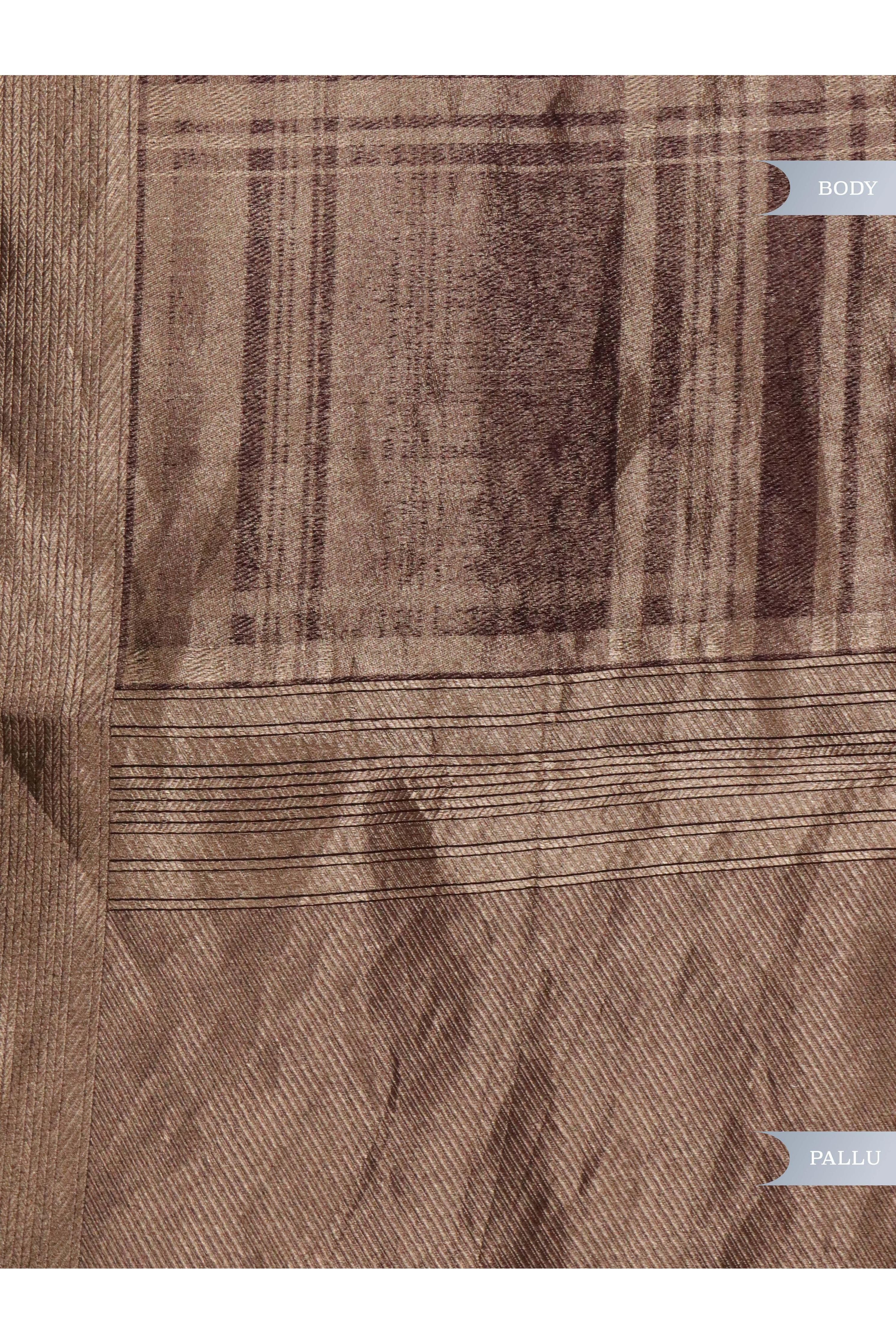 Wine Banarasi Kora Silk Saree with Self Zari Checks & Zari Border - Mokshaa