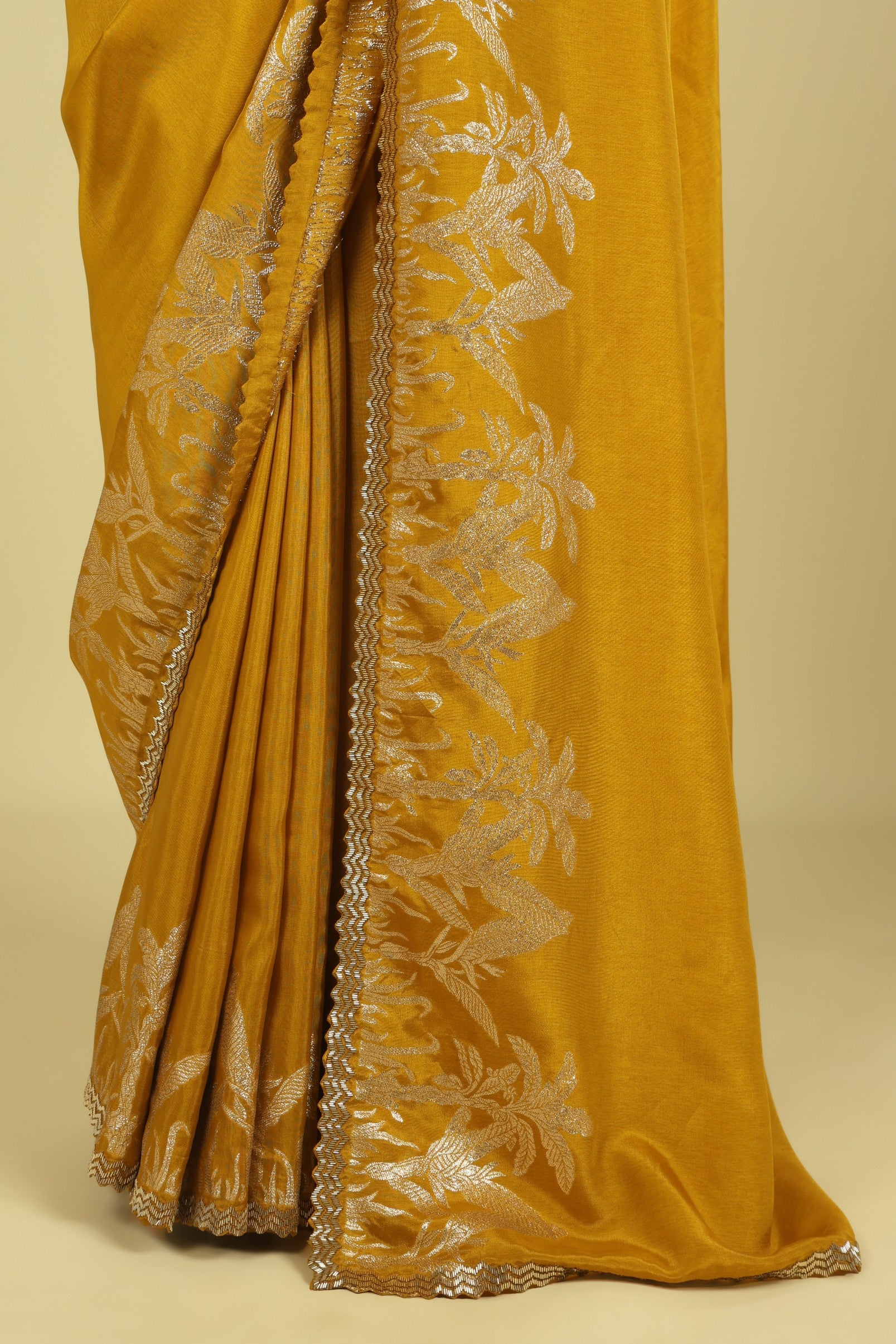 Mustard Tussar Georgette Saree - Mokshaa