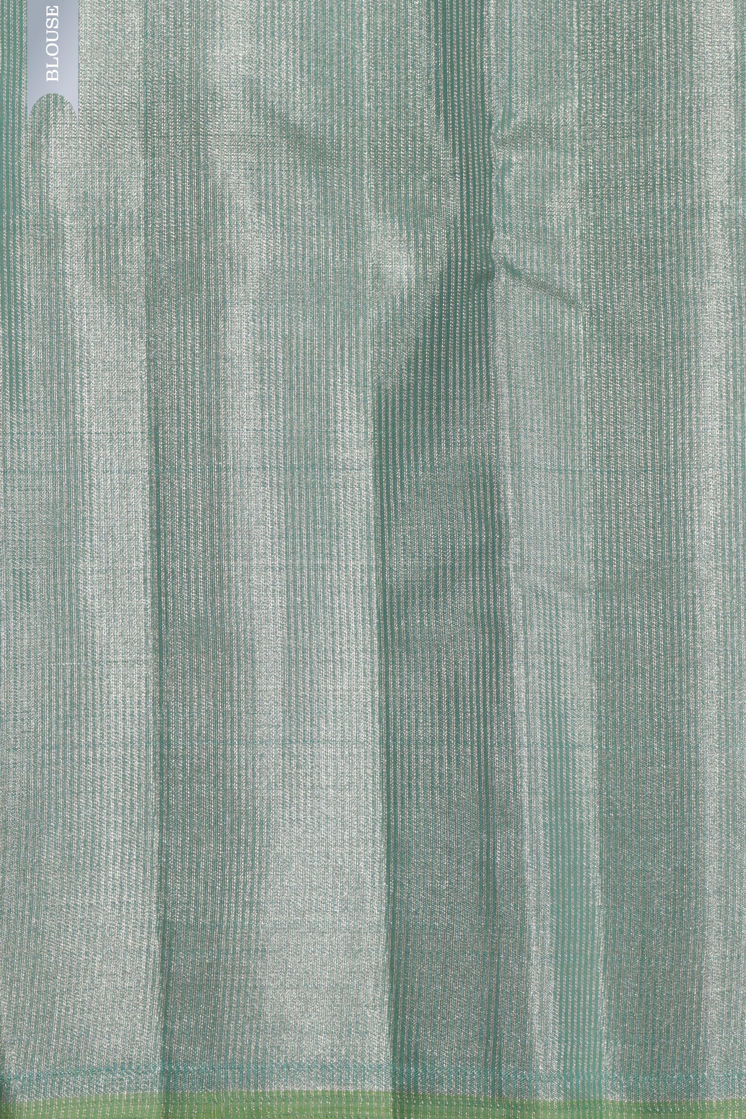 Ice Blue Kanchipuram Tissue Saree with Silver & Gold Jaal Motifs and Self Zari Border - Mokshaa
