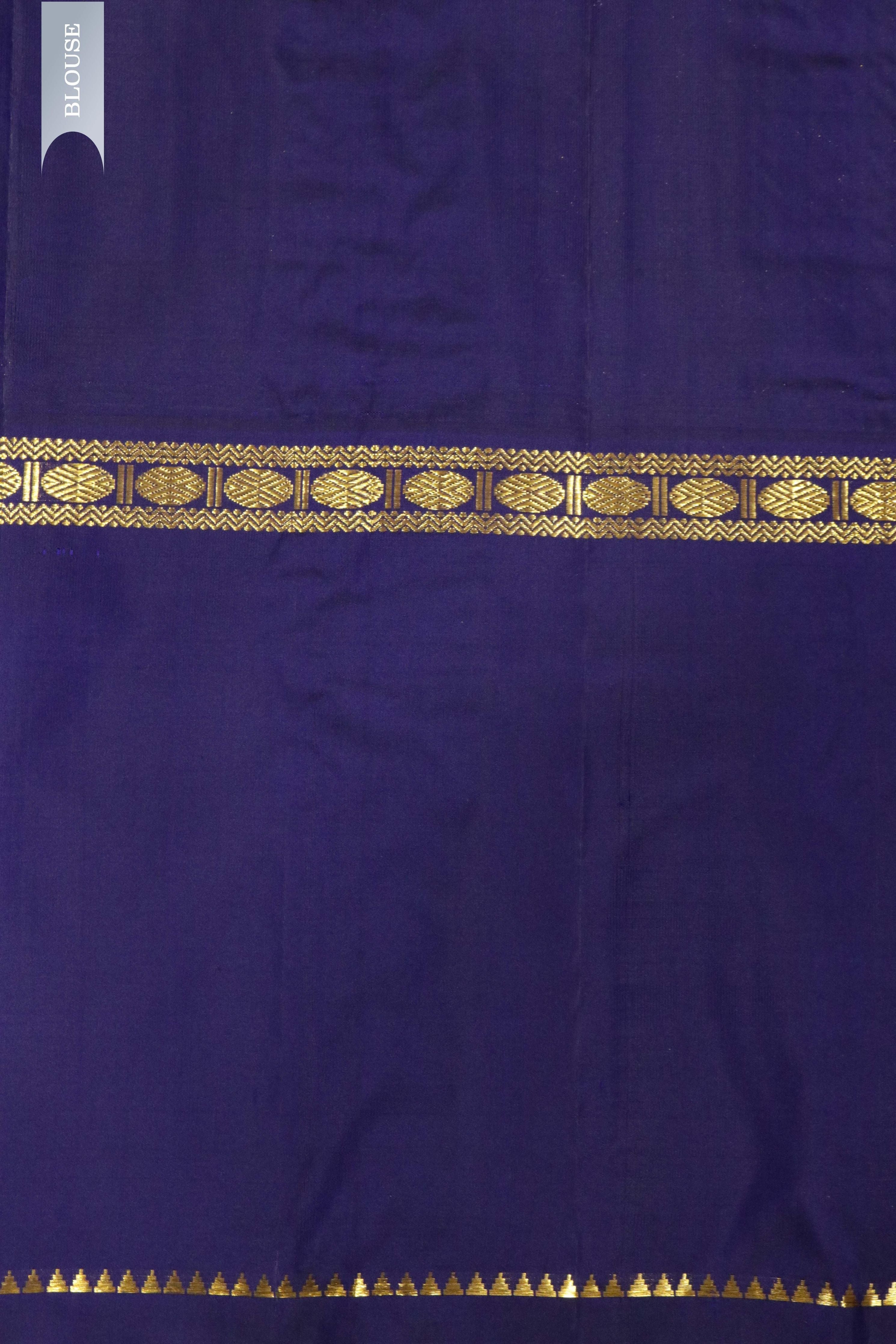 Green & Blue Kanchipuram Silk Saree with Vertical Zari Lines & Rudraksha Border - Mokshaa