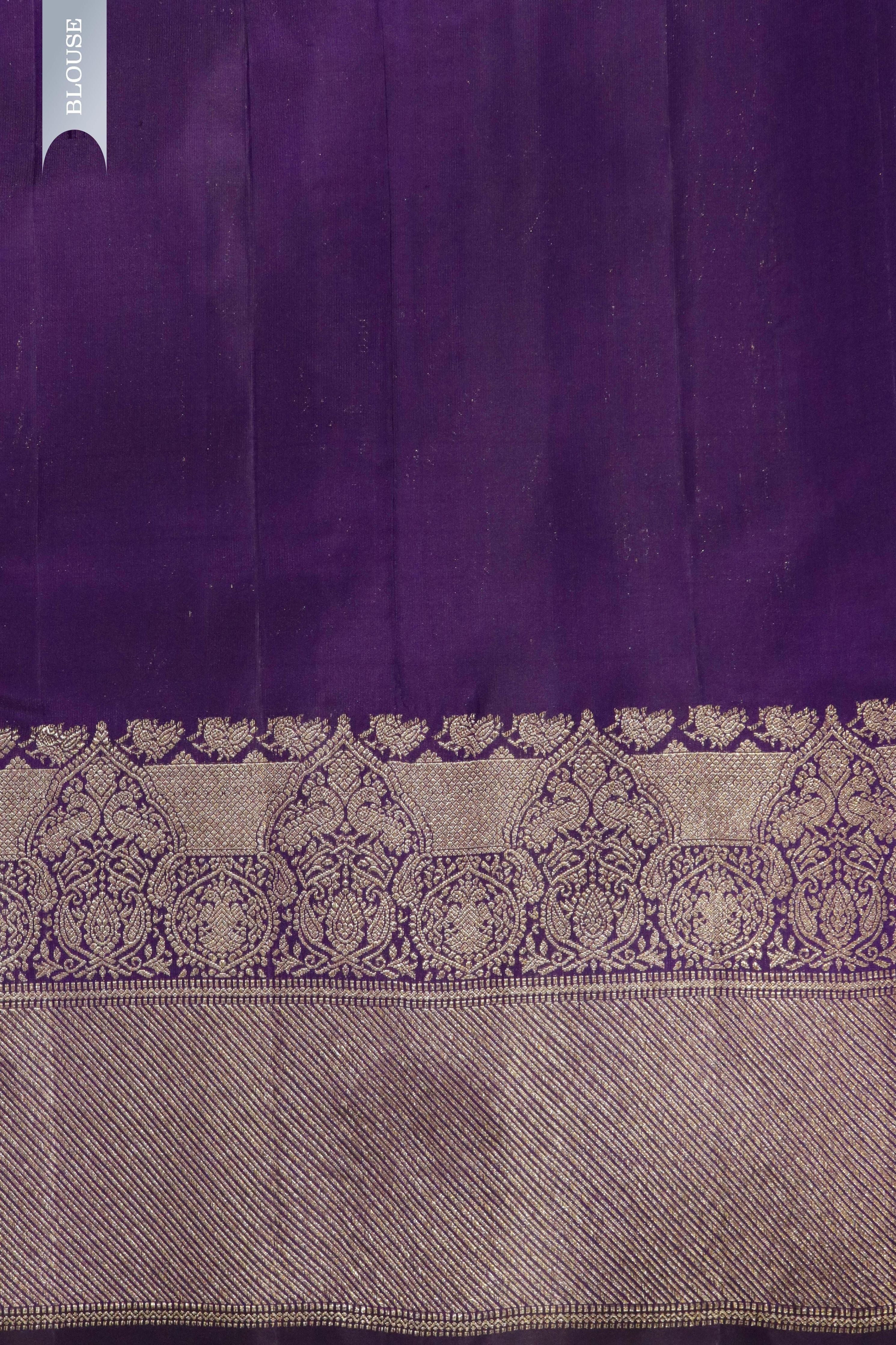 Purple Kanchipuram Silk Saree with Parrot Zari Motifs & Zari Weaving Border - Mokshaa