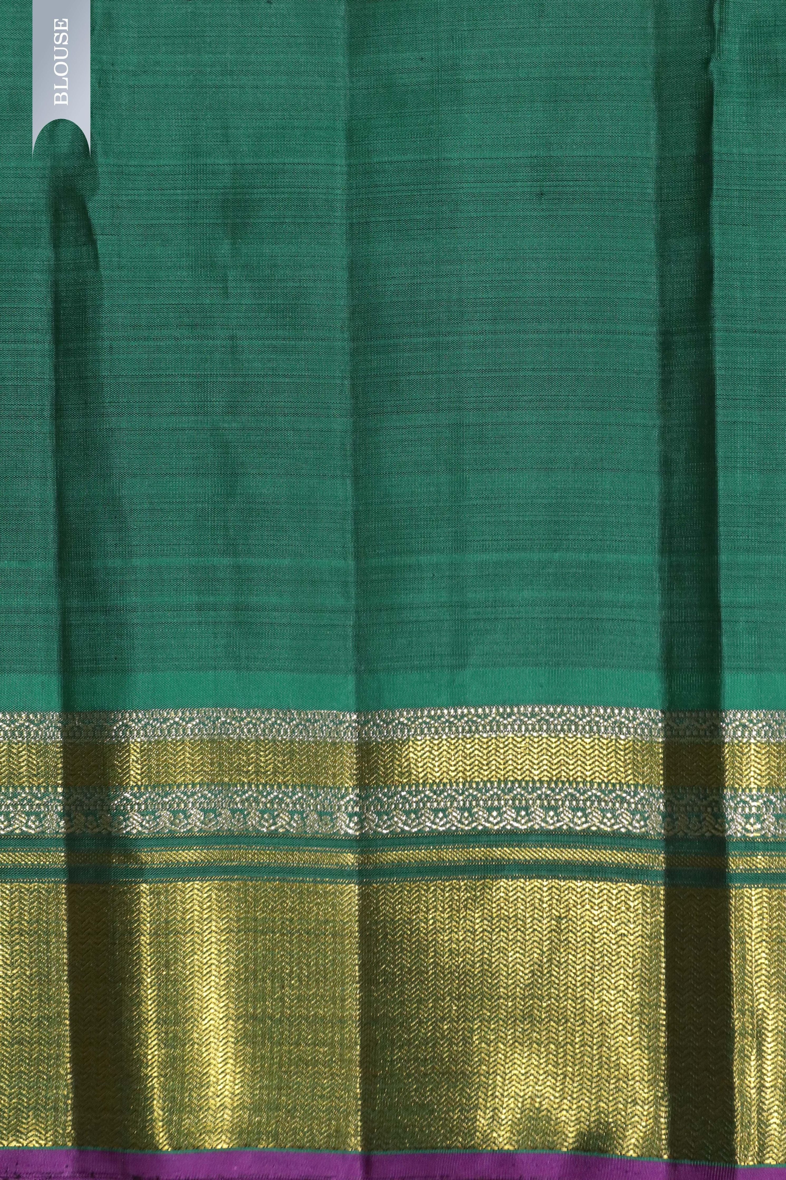 Teal Blue Kanchipuram Silk Saree with Silver Zari Stripes and Zari Border - Mokshaa