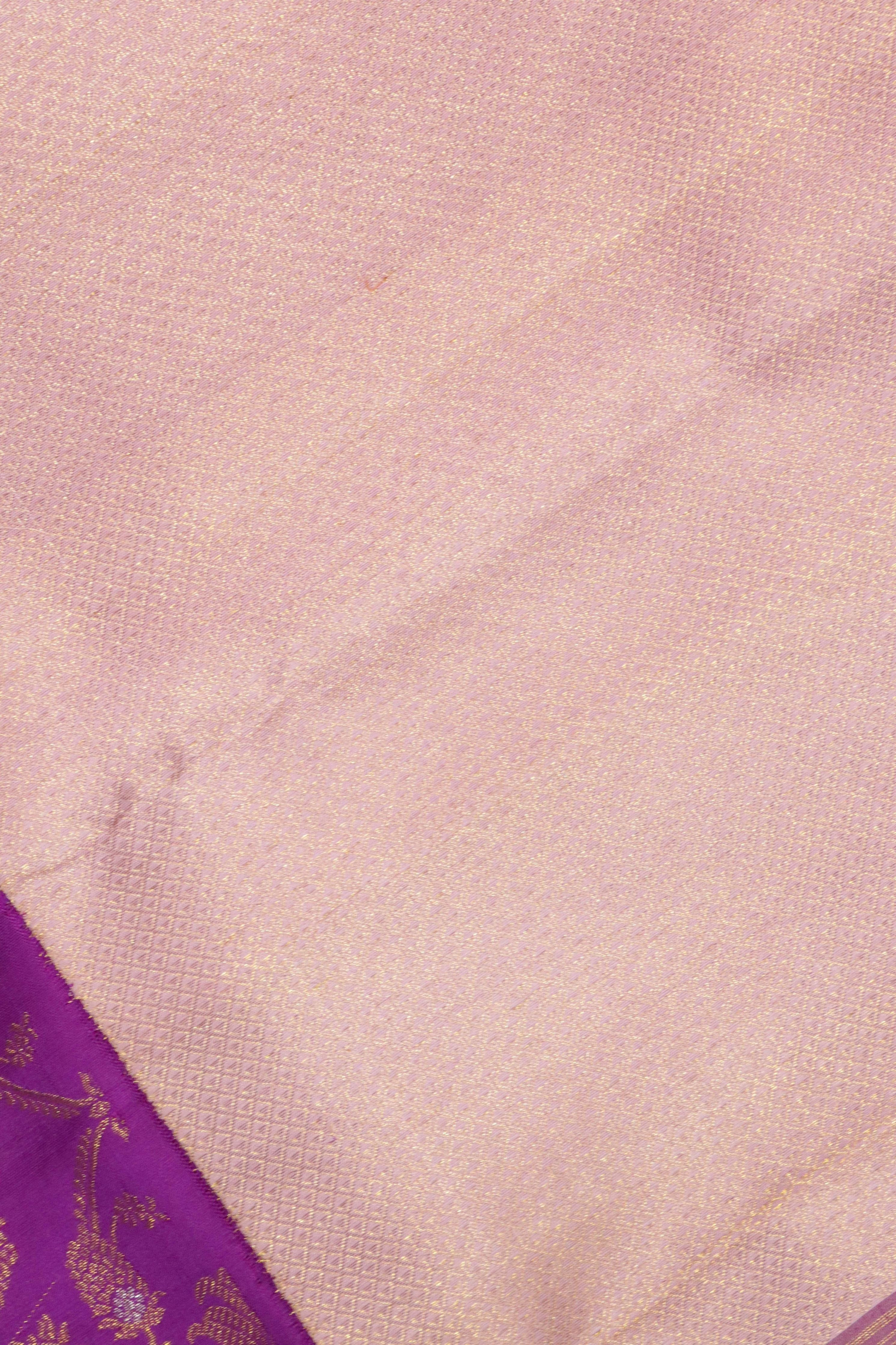 Onion Pink Kanchipuram Silk Saree with Self Zari Weaving and Contrast Zari Jaal Border - Mokshaa