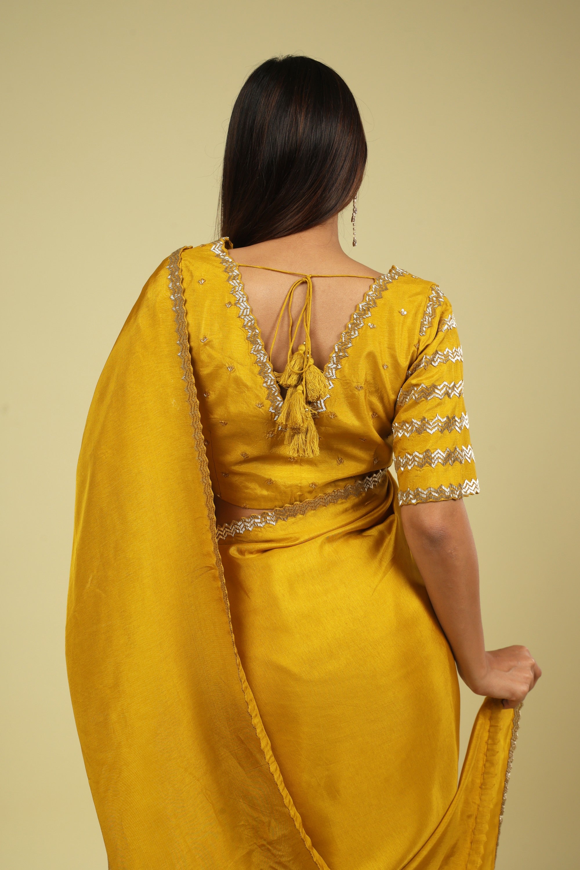 Mustard Tussar Georgette Saree - Mokshaa