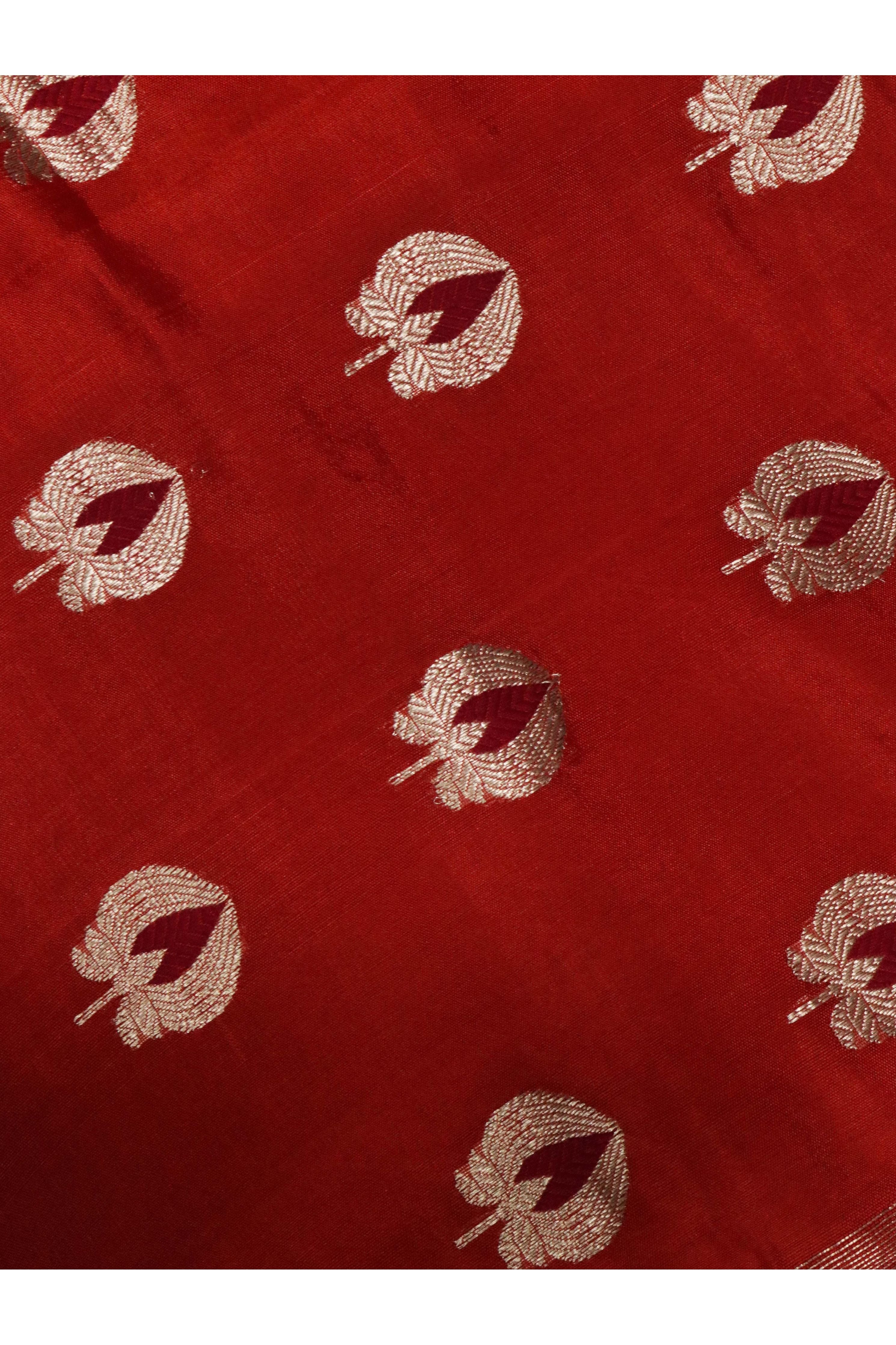Orange Banarasi Chanderi Silk Saree with Silver & Thread Motifs - Mokshaa