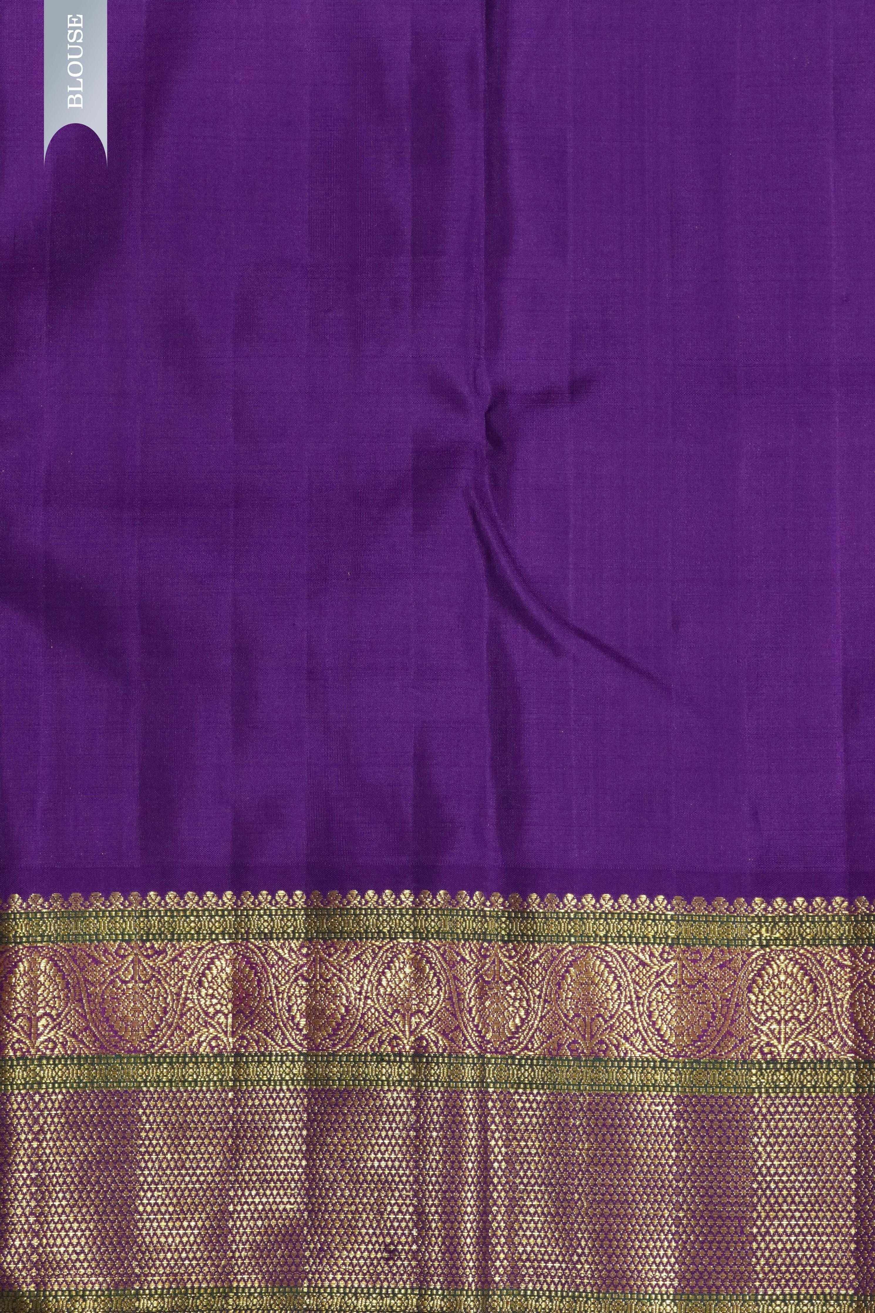 Turquoise Blue Kanchipuram Silk Saree with Zari Stripes, Buttas & Contrast Border - Mokshaa