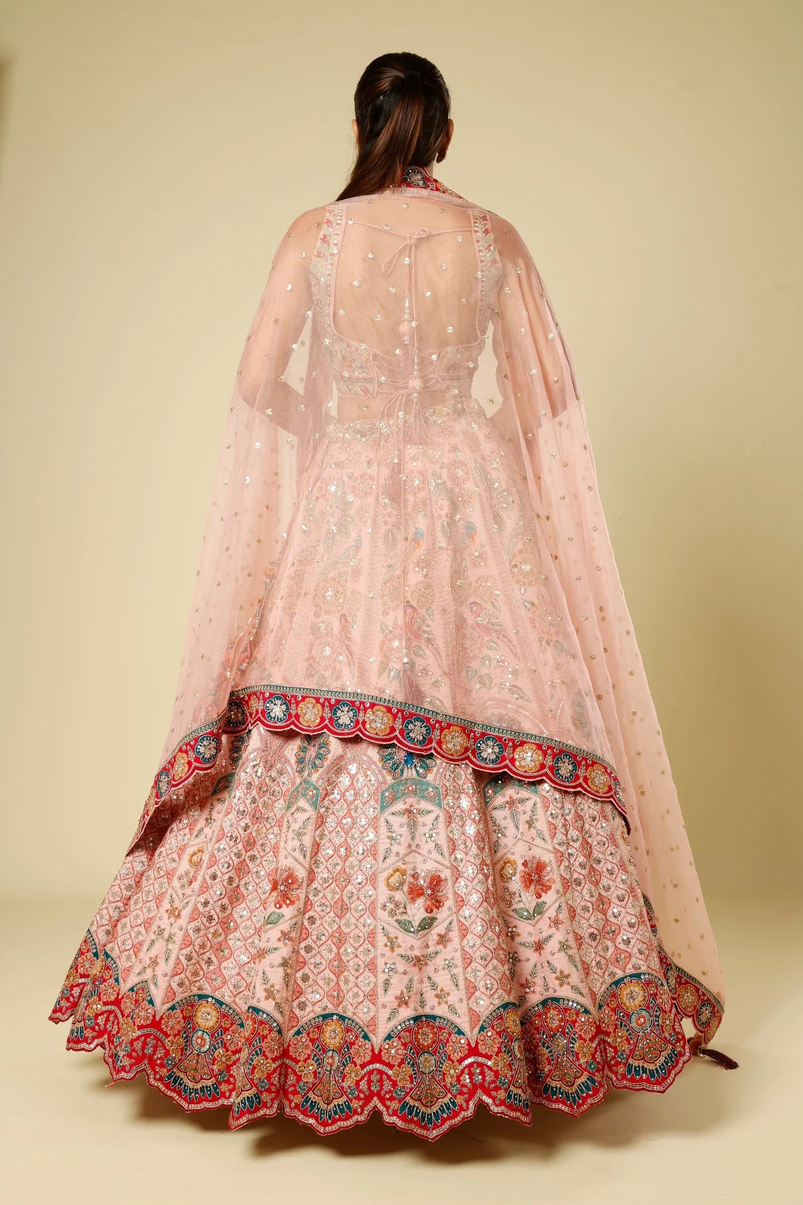 Blush Pink Silk Lehenga Set with Zari, Sequin & Stone Embroidery - Mokshaa
