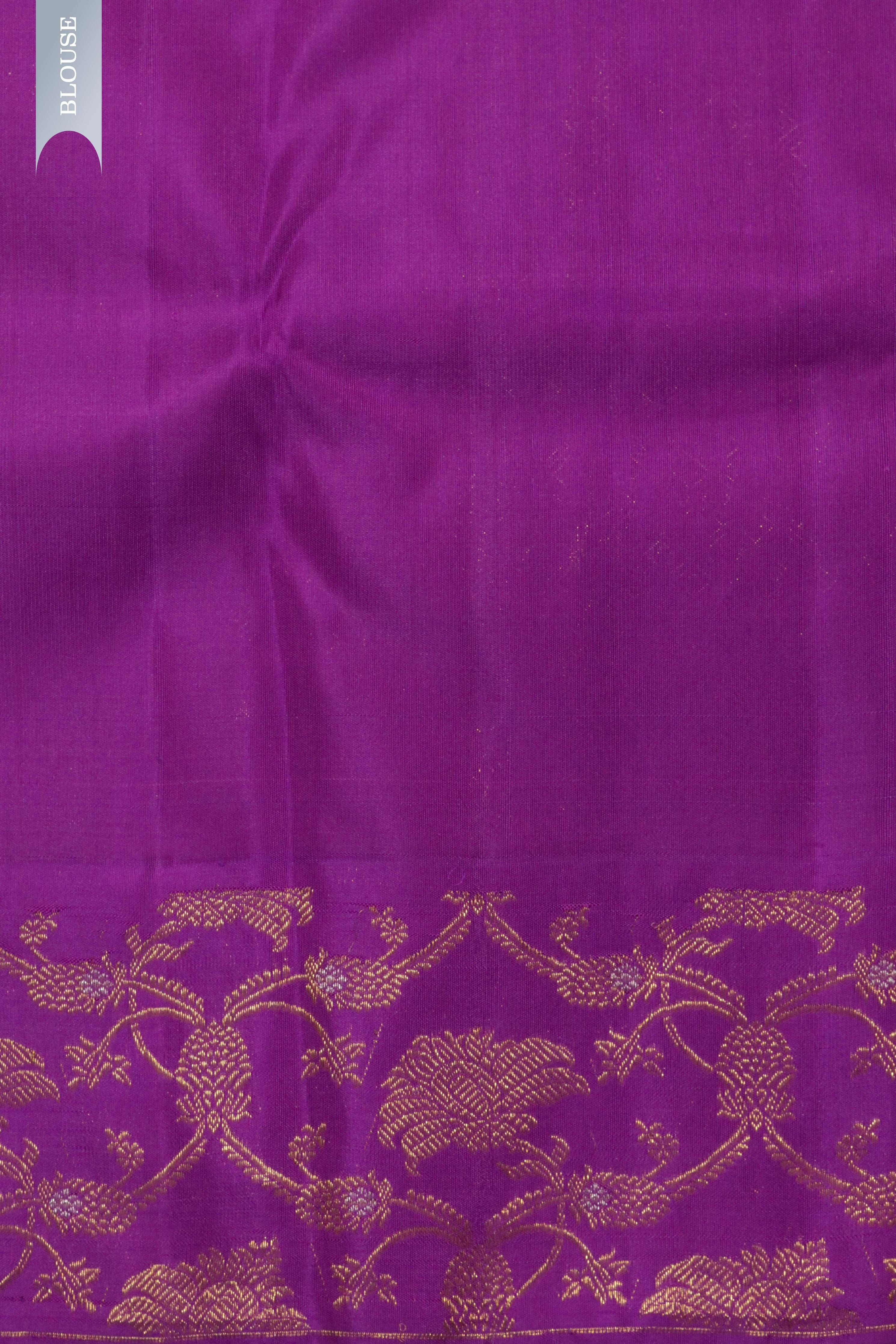 Onion Pink Kanchipuram Silk Saree with Self Zari Weaving and Contrast Zari Jaal Border - Mokshaa
