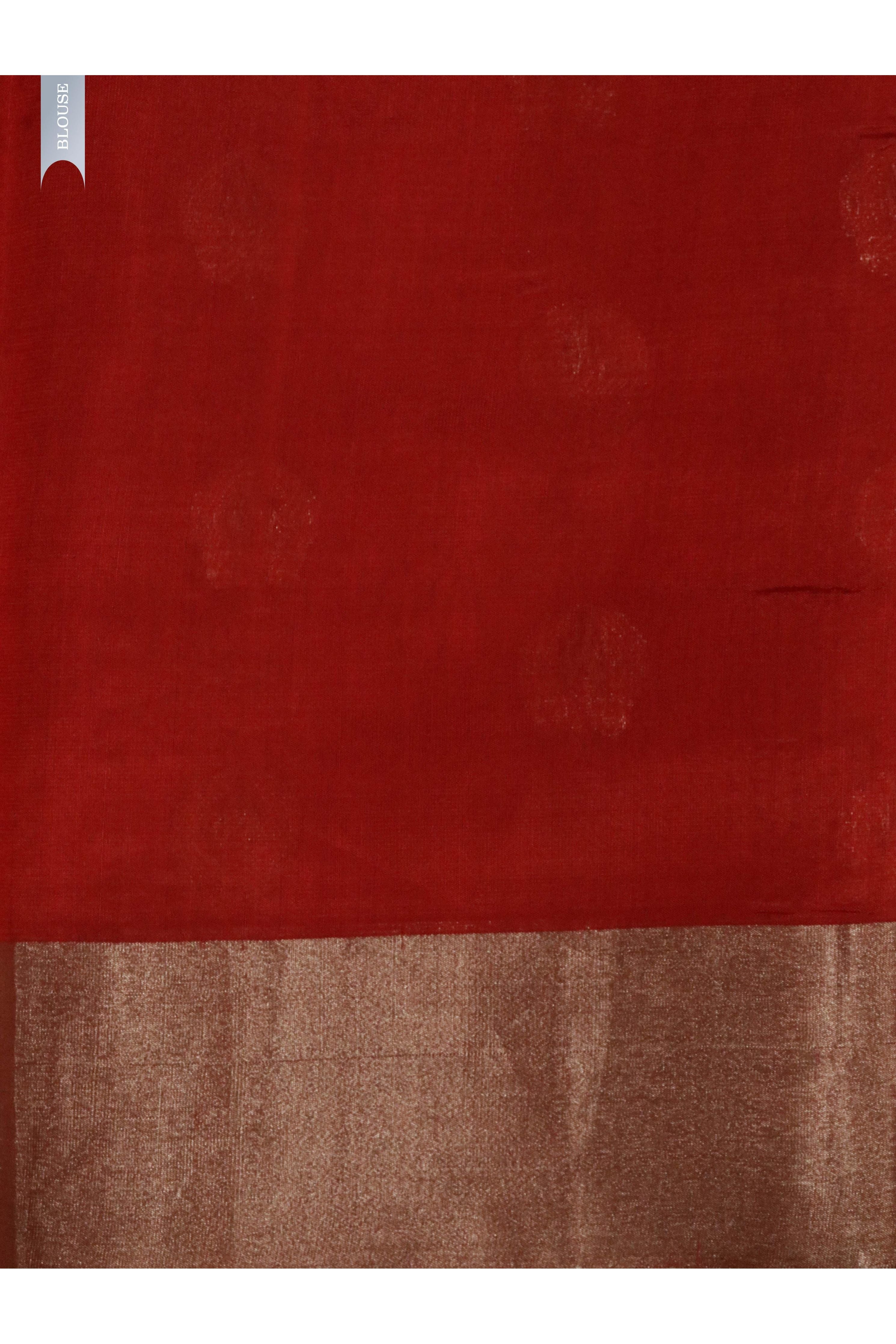 Orange Banarasi Chanderi Silk Saree with Silver & Thread Motifs - Mokshaa
