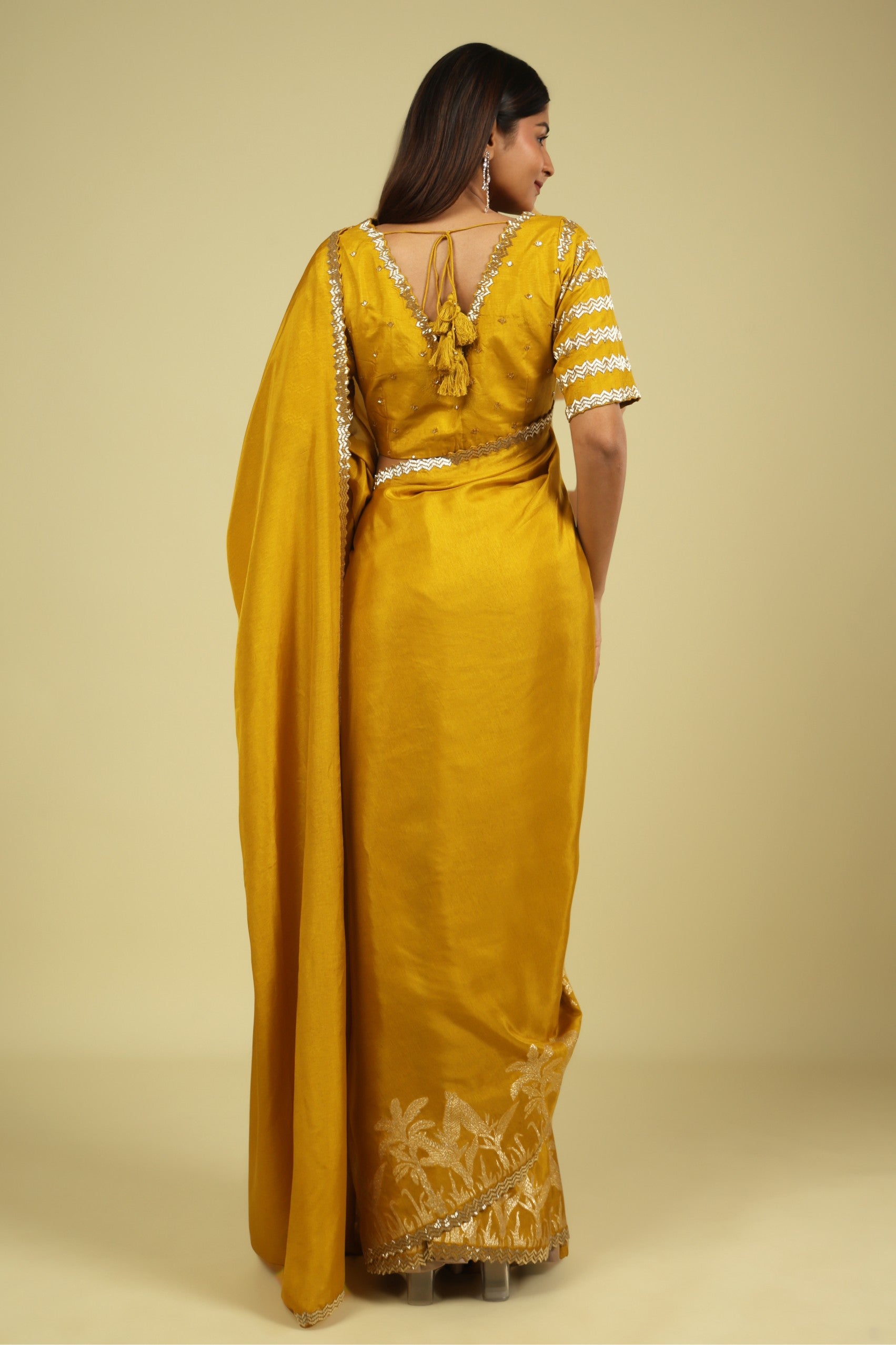 Mustard Tussar Georgette Saree - Mokshaa