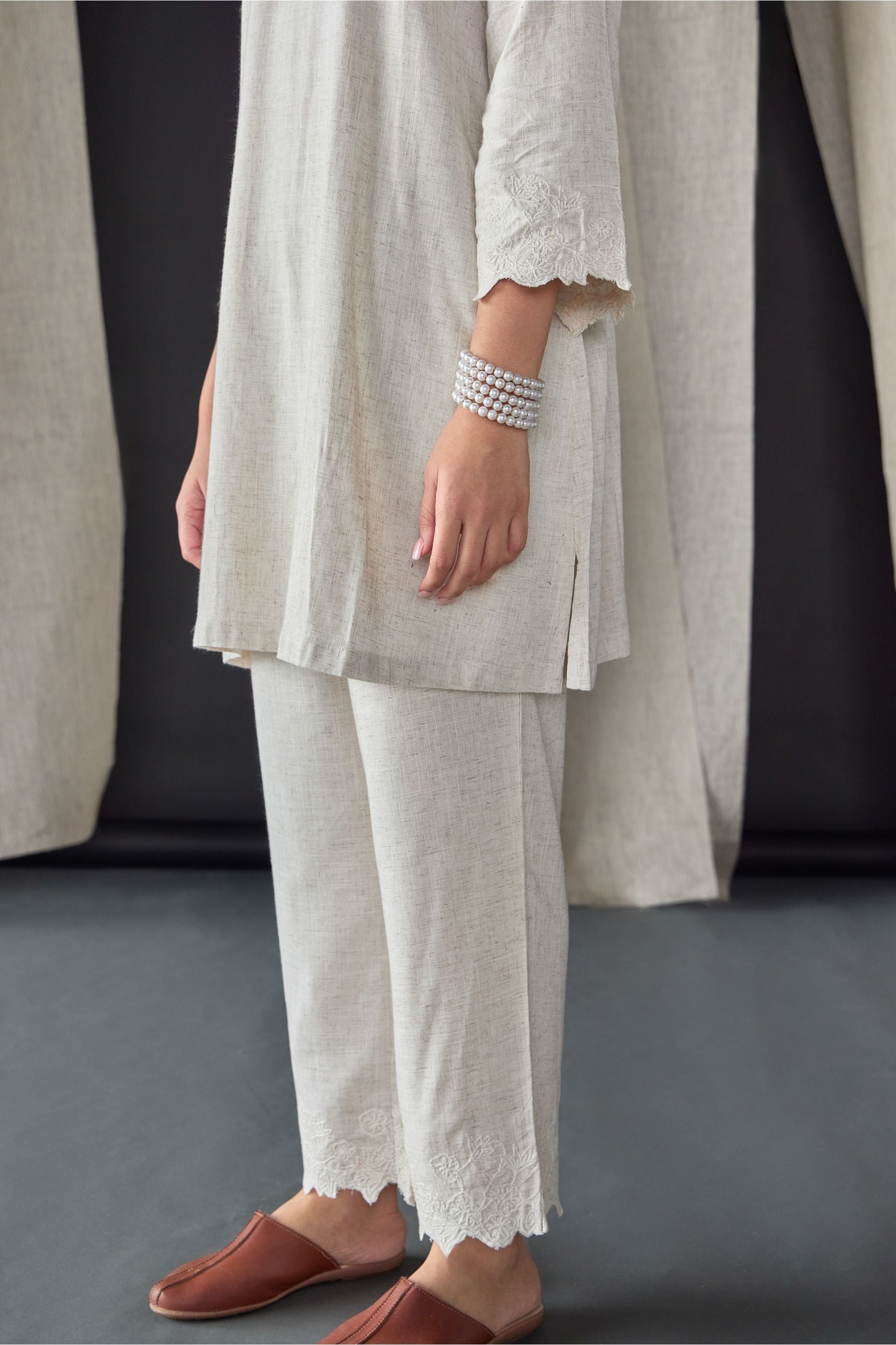 Natural Tonal Embroidered Co-ord Set - Mokshaa