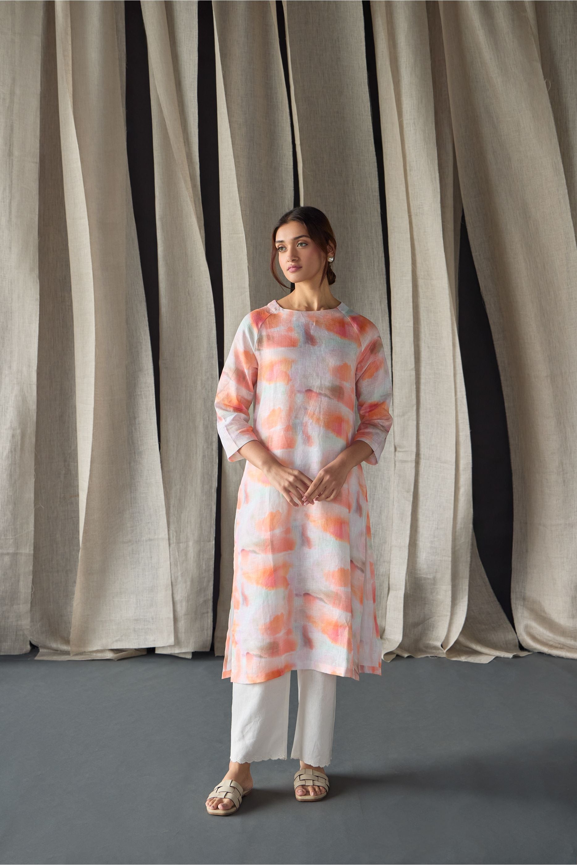 Apricot Linen Kurta Set - Mokshaa