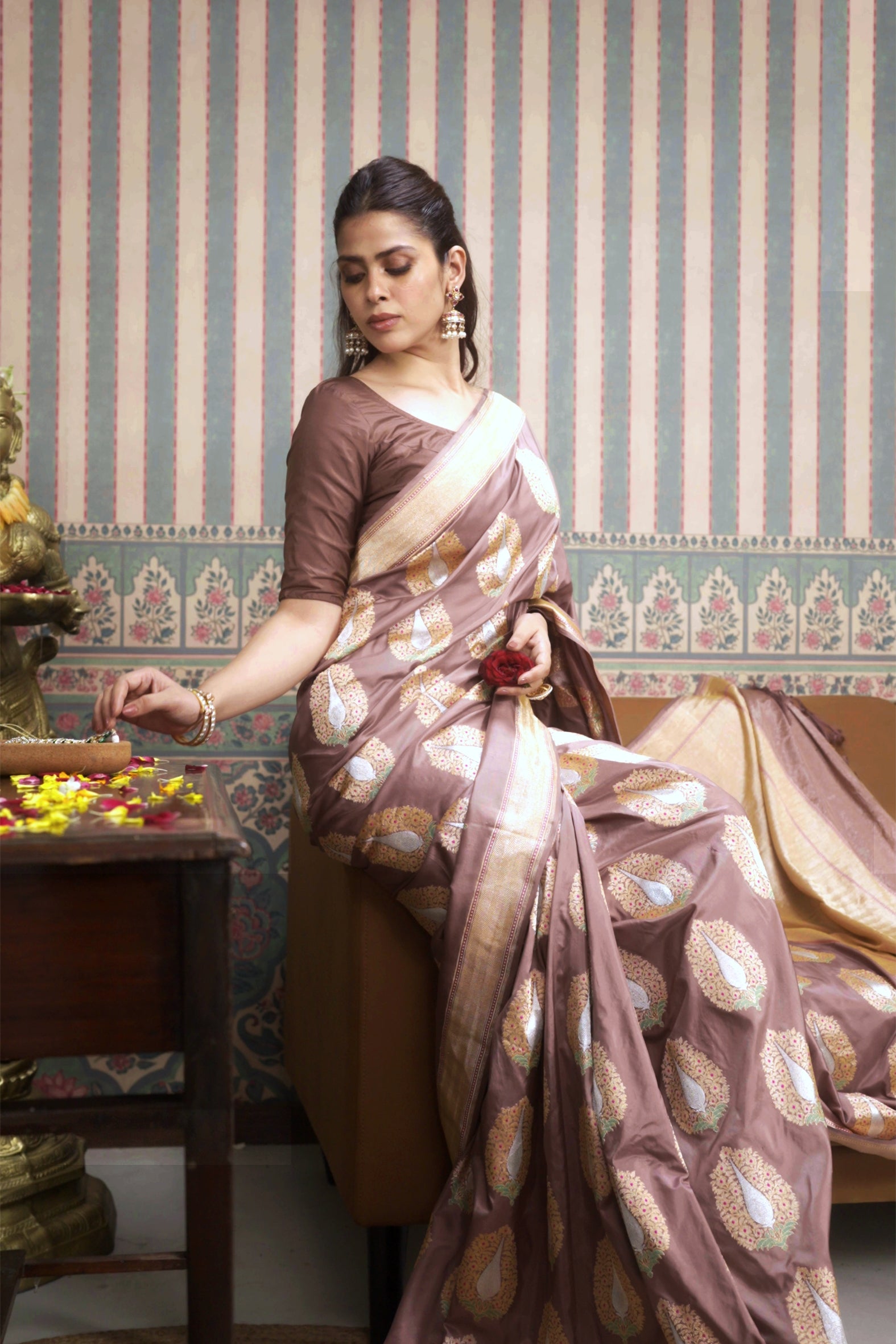 Brown Banarasi Silk Saree