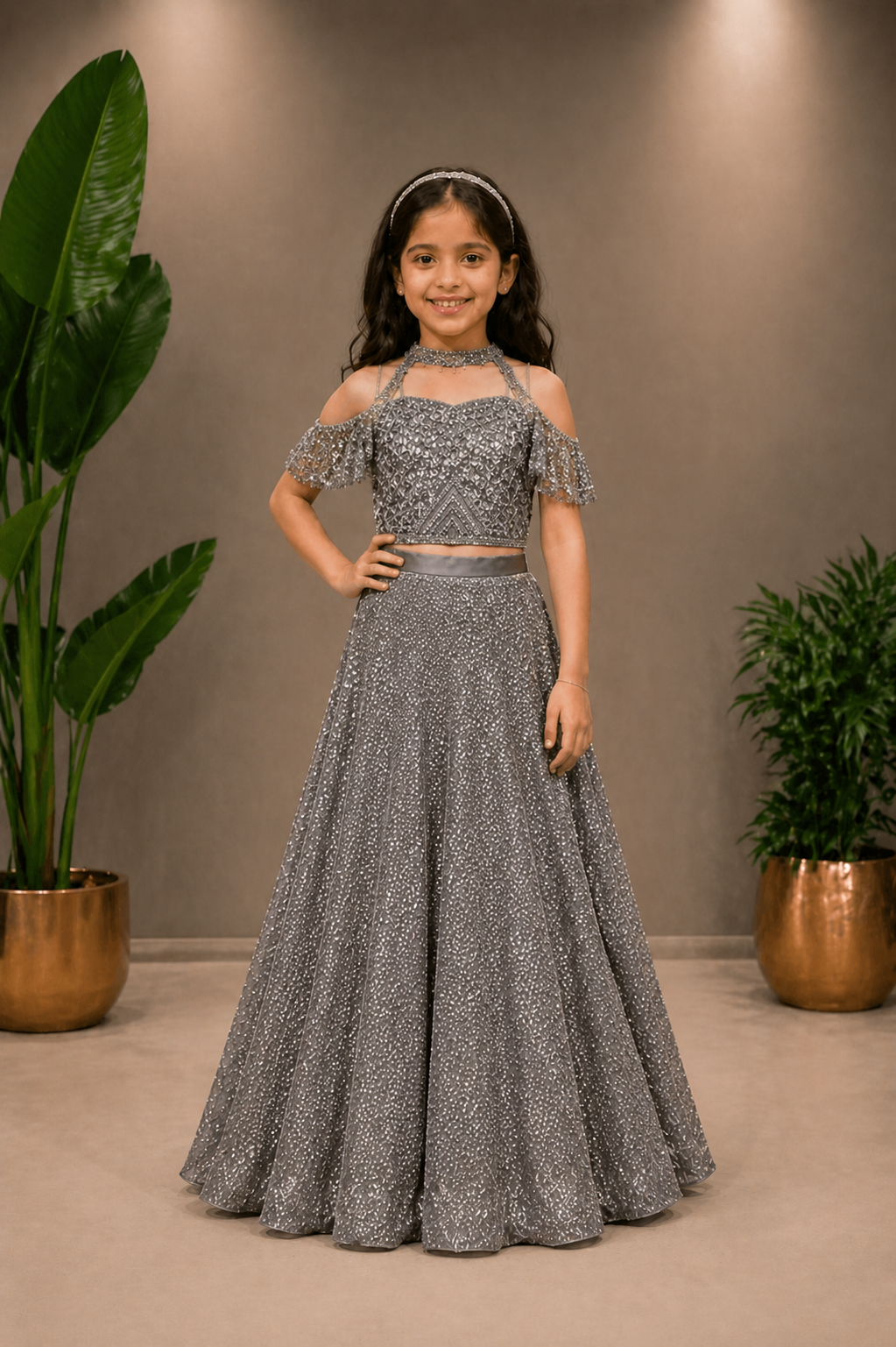 Grey Sequin Embellished Lehenga