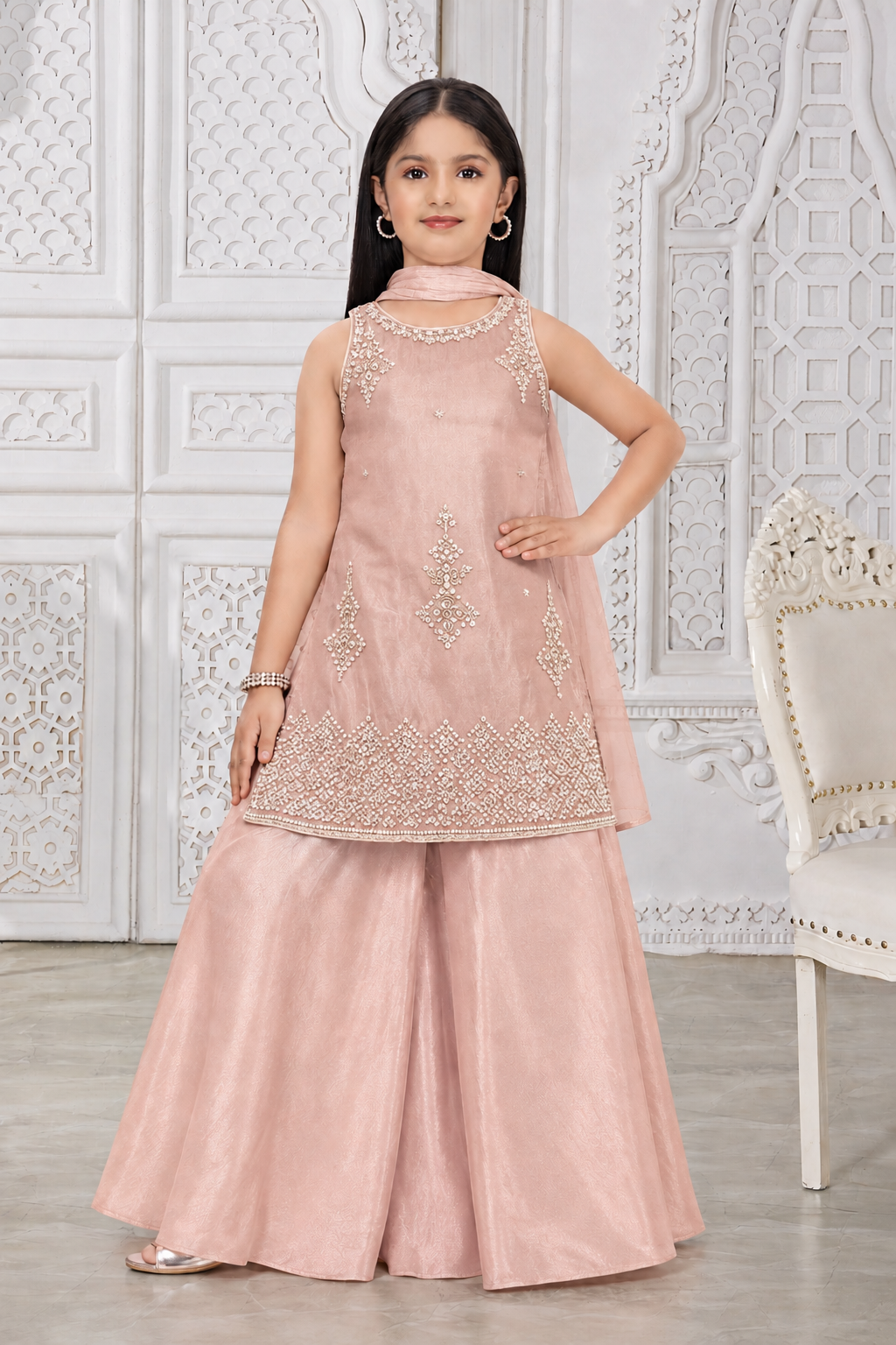 Blush Pink Embroidered Palazzo Set - Mokshaa