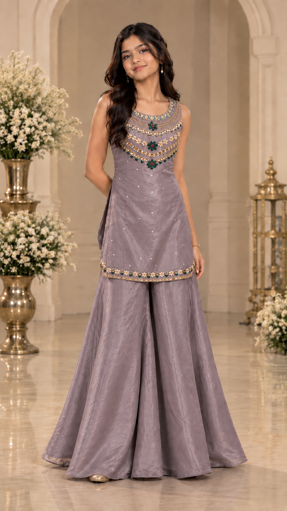 Lavender Embellished Palazzo Set - Mokshaa