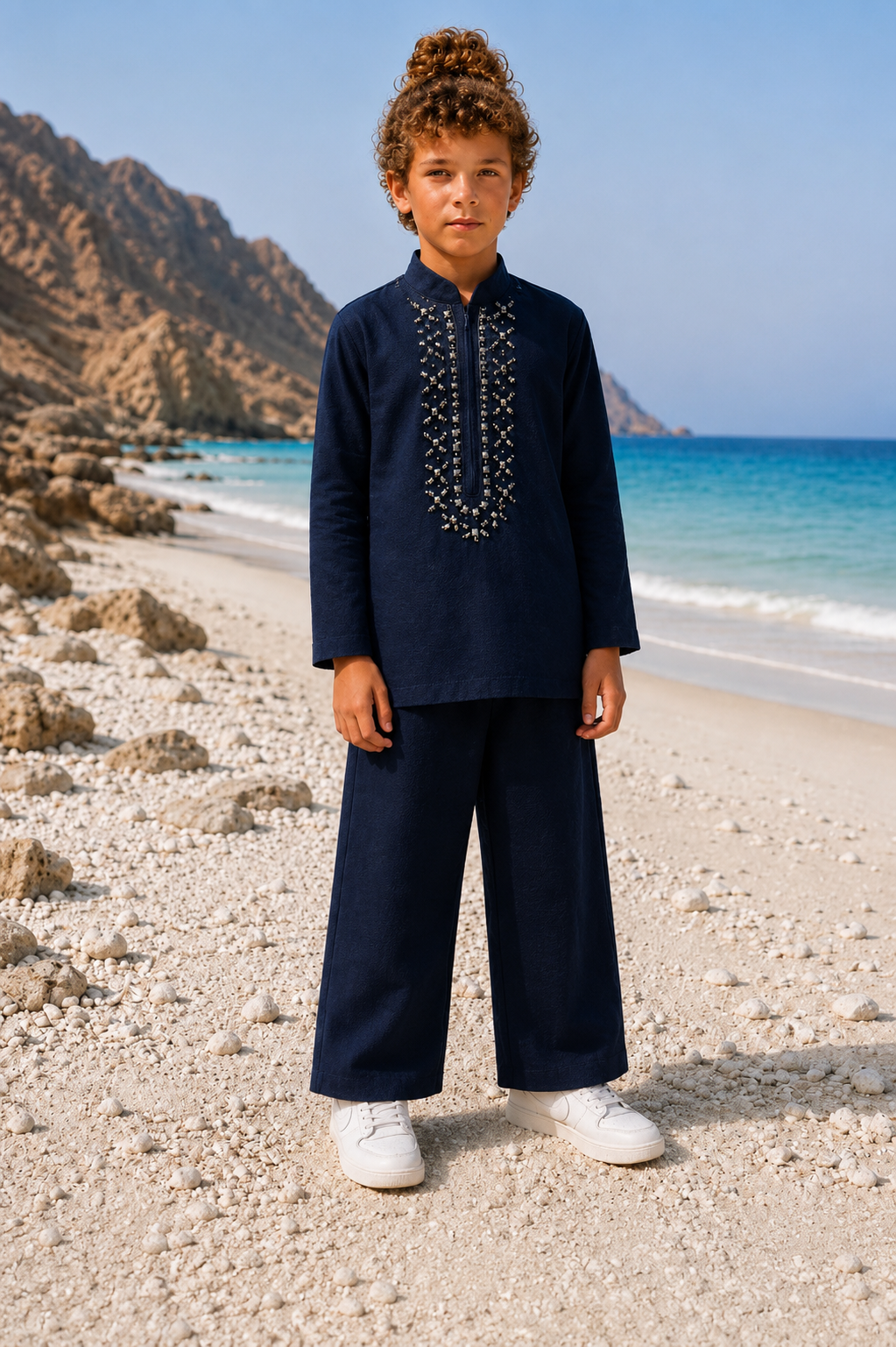 Navy Blue Embroidered Kurta Set - Mokshaa