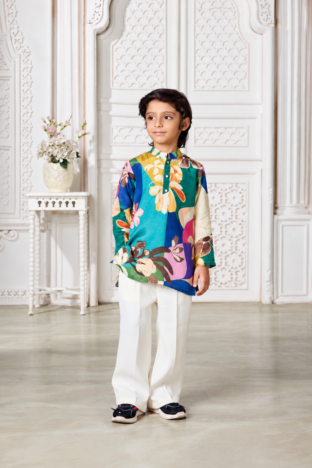 Multicolor Floral Print Kurta Pyjama Set - Mokshaa