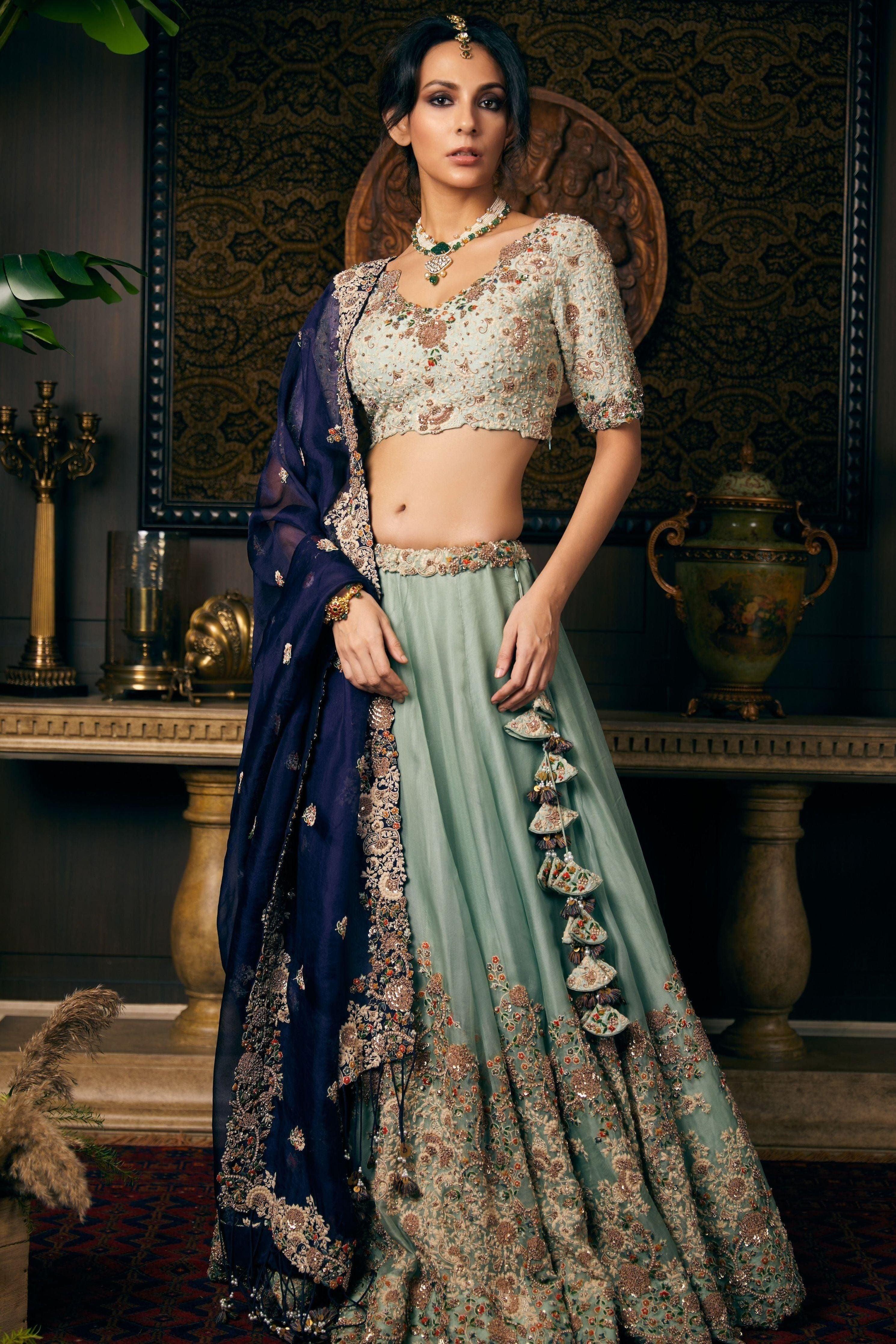 Aqua Organza Lehenga - Mokshaa