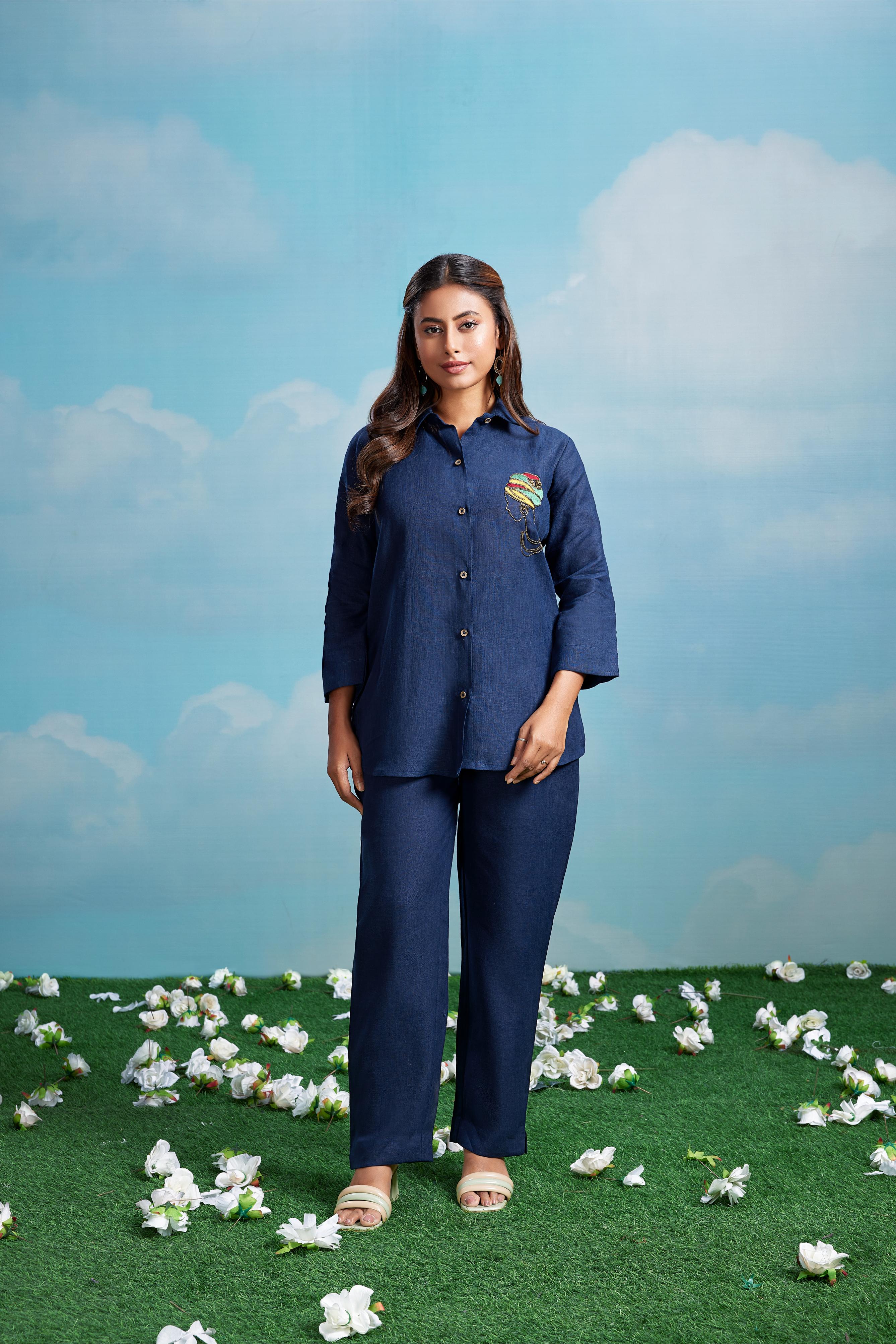Navy Blue Linen Co-Ord Set