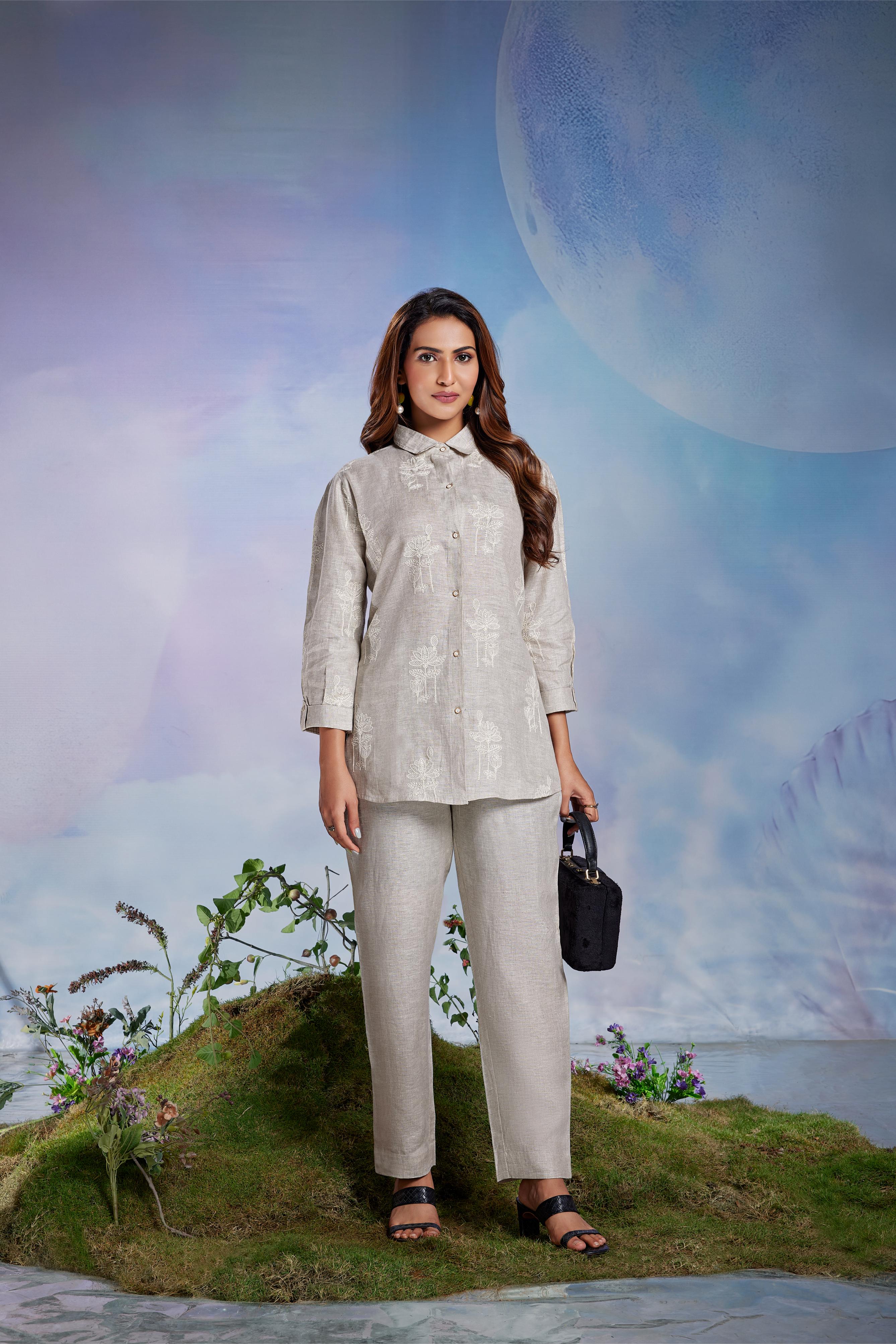 Stone Grey Embroidered Co-Ord Set