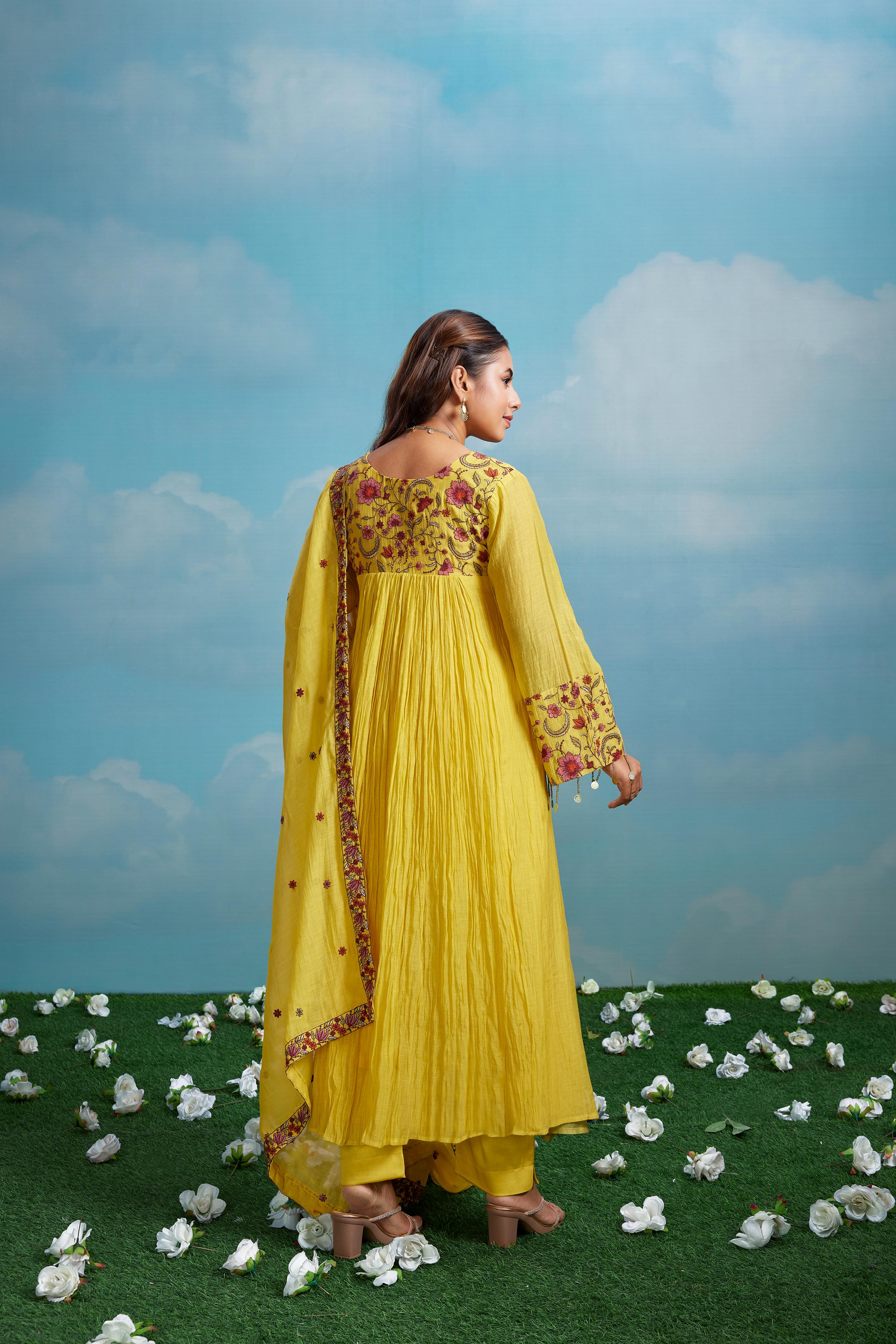 Sunshine Yellow Embroidered Anarkali Set